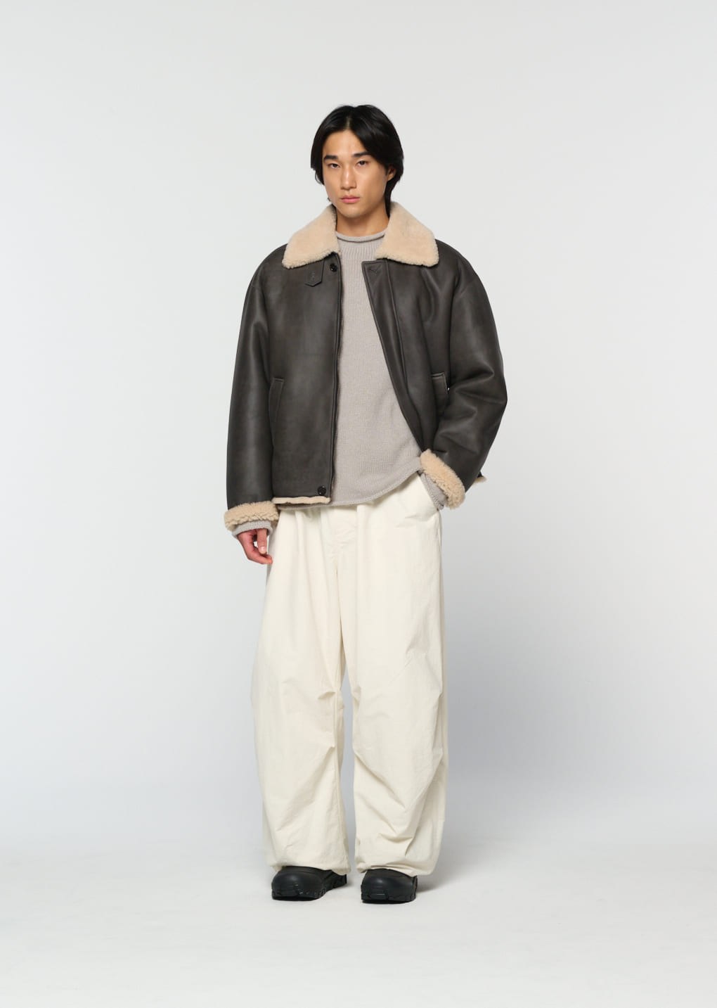 lambskin shearling jumper, khaki