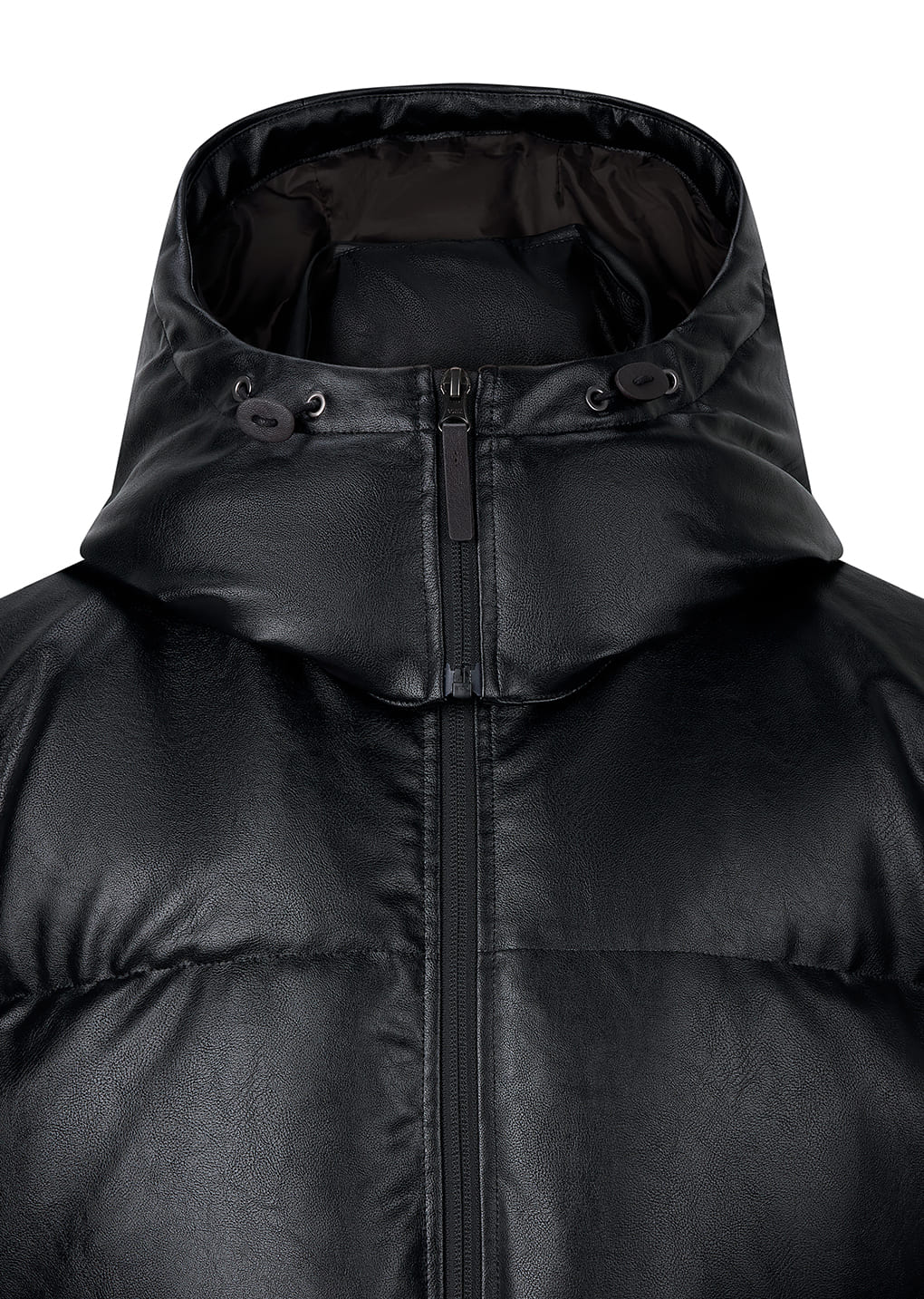 synthetic leather mid puffer, black