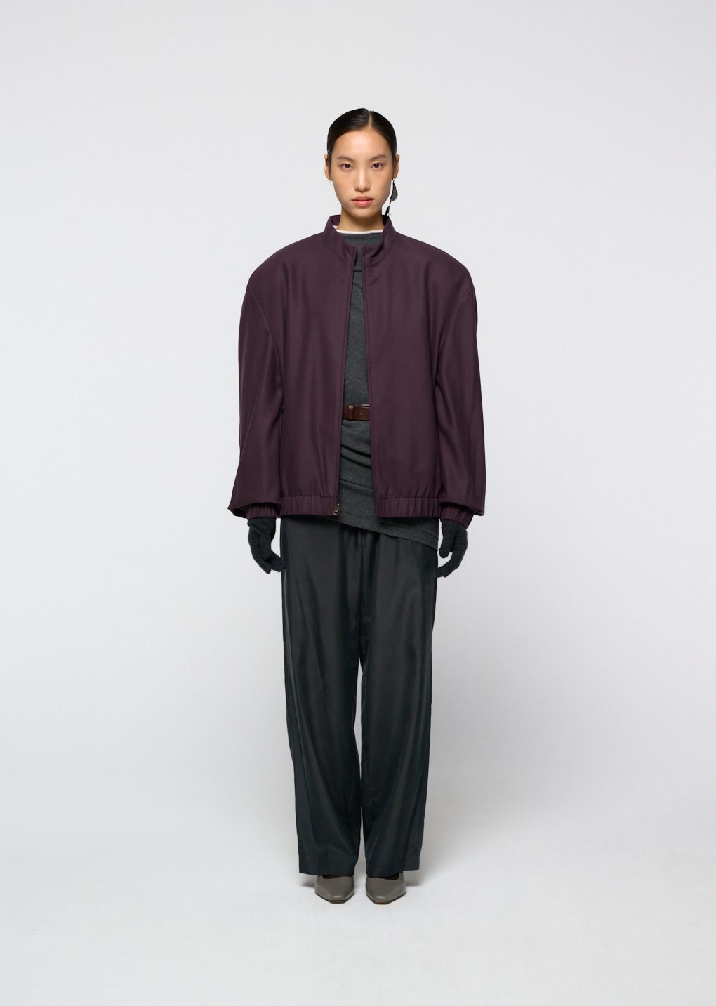 wool banding blouson, burgundy