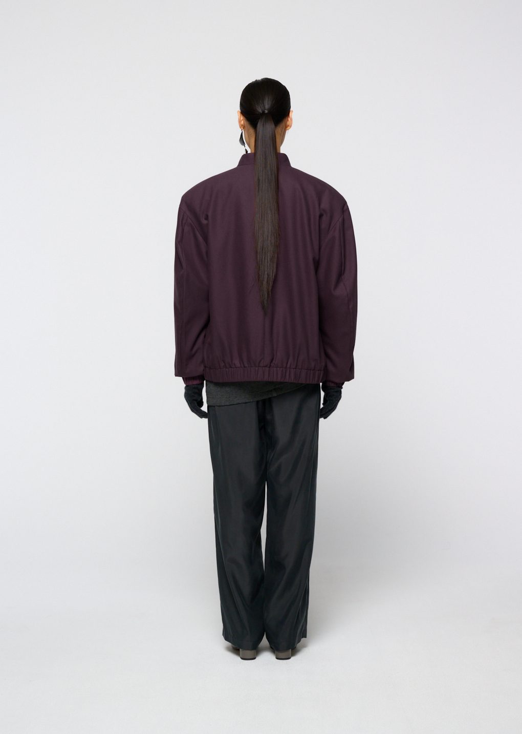 wool banding blouson, burgundy