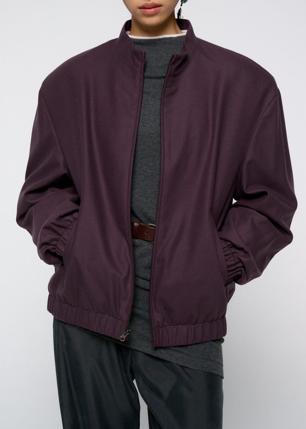 wool banding blouson, burgundy