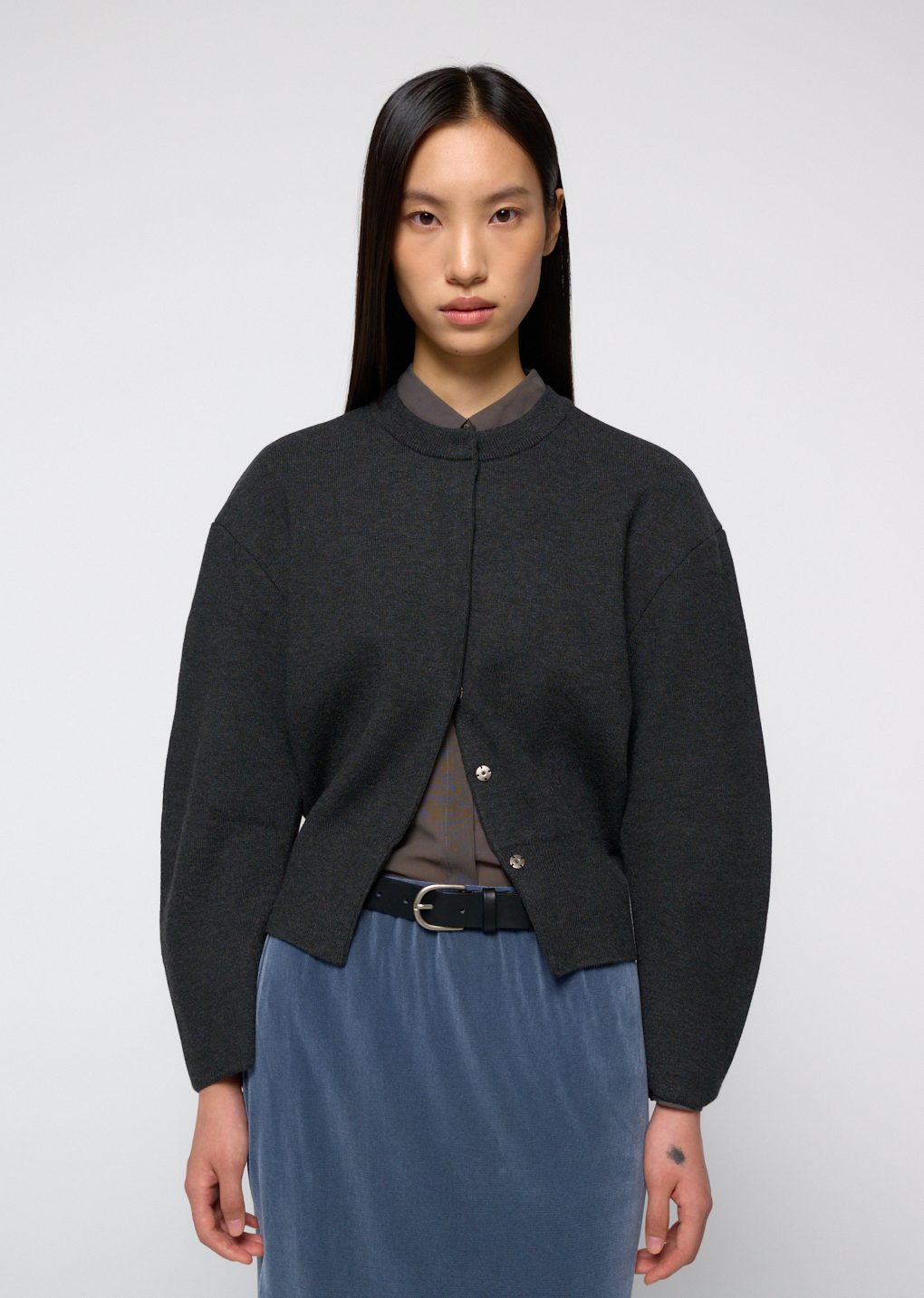 rounded sleeve cardigan, charcoal
