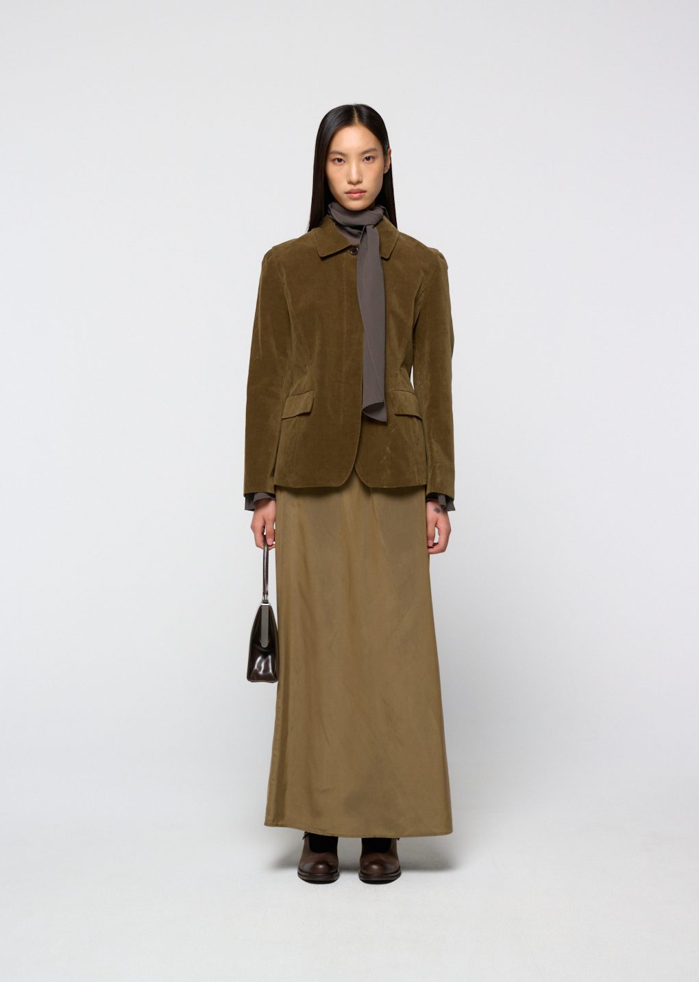 cupro banding skirt, khaki