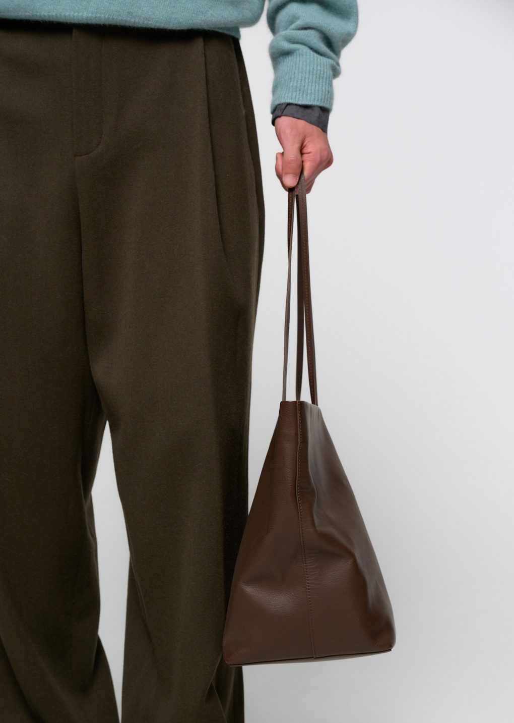 large leather tote bag, dark brown