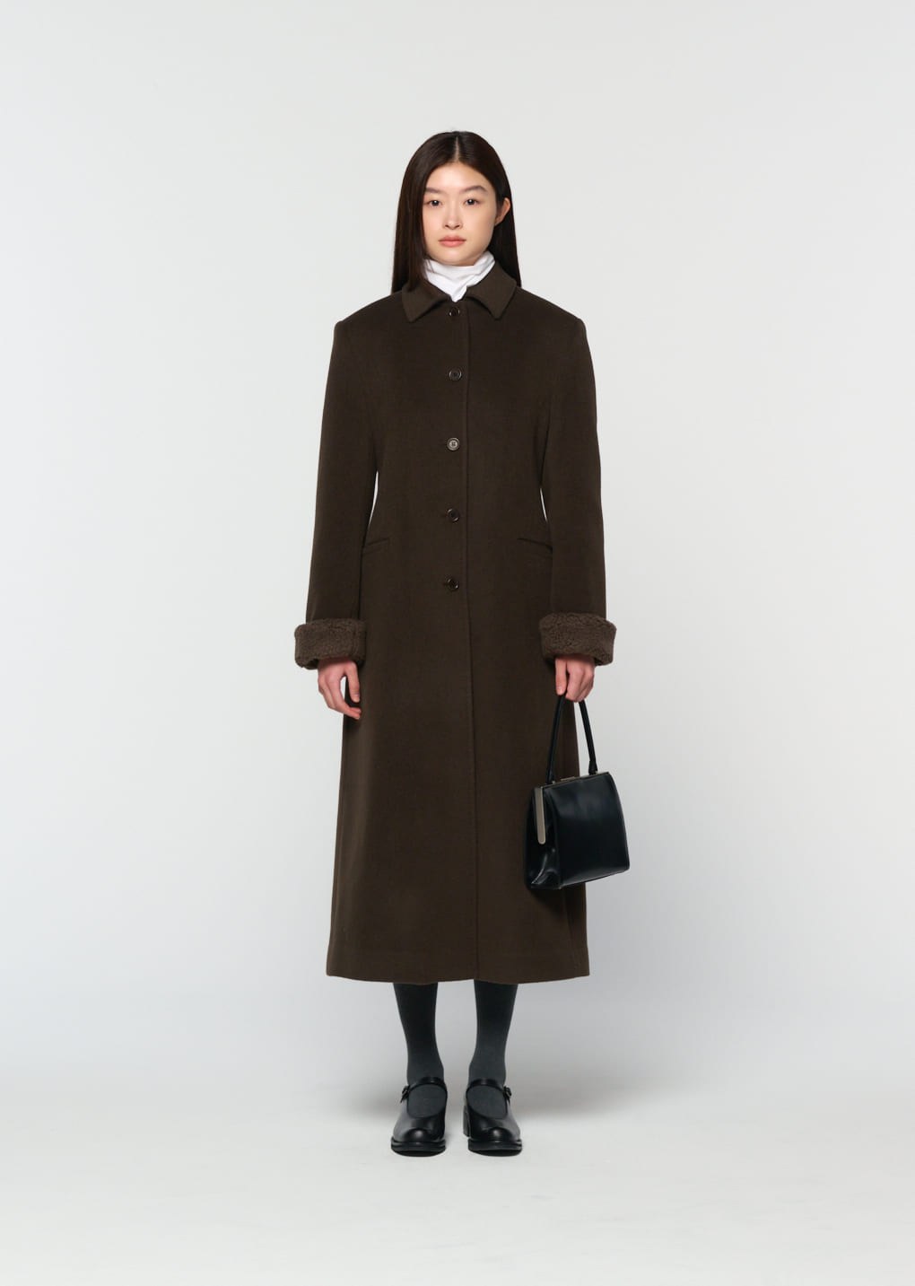 single maxi long coat, brown