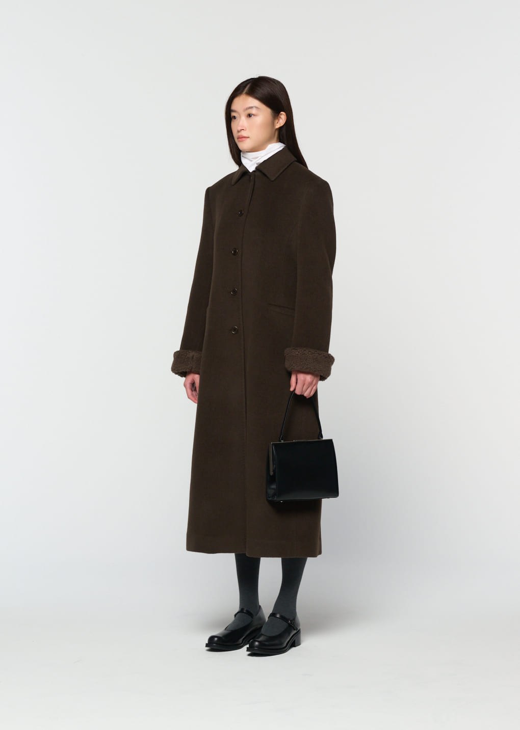 single maxi long coat, brown