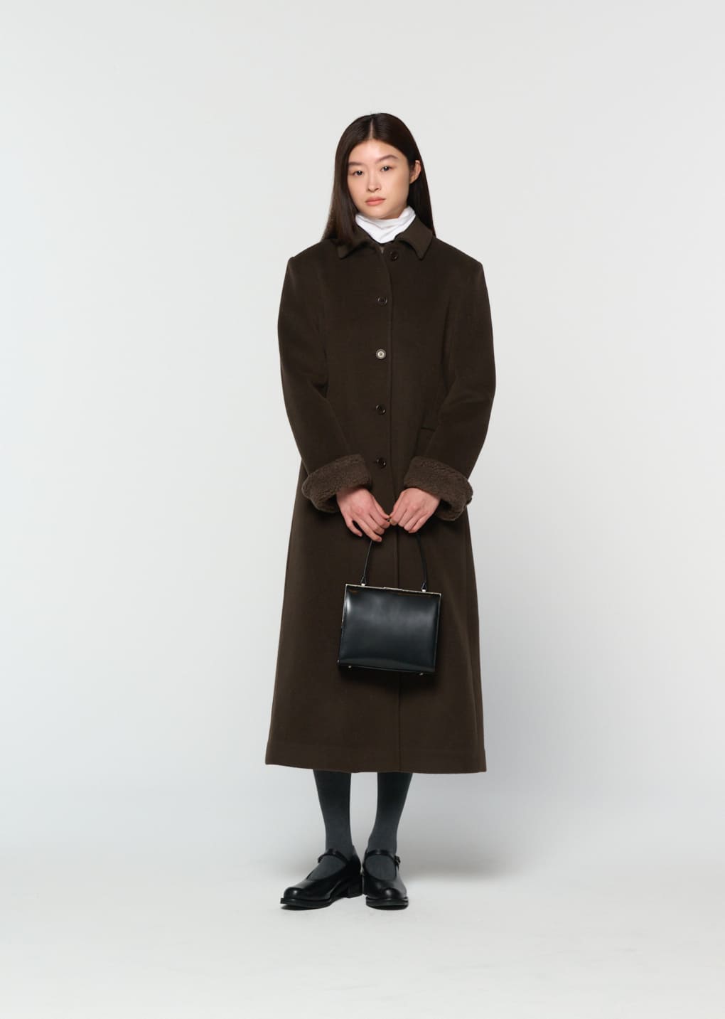 single maxi long coat, brown