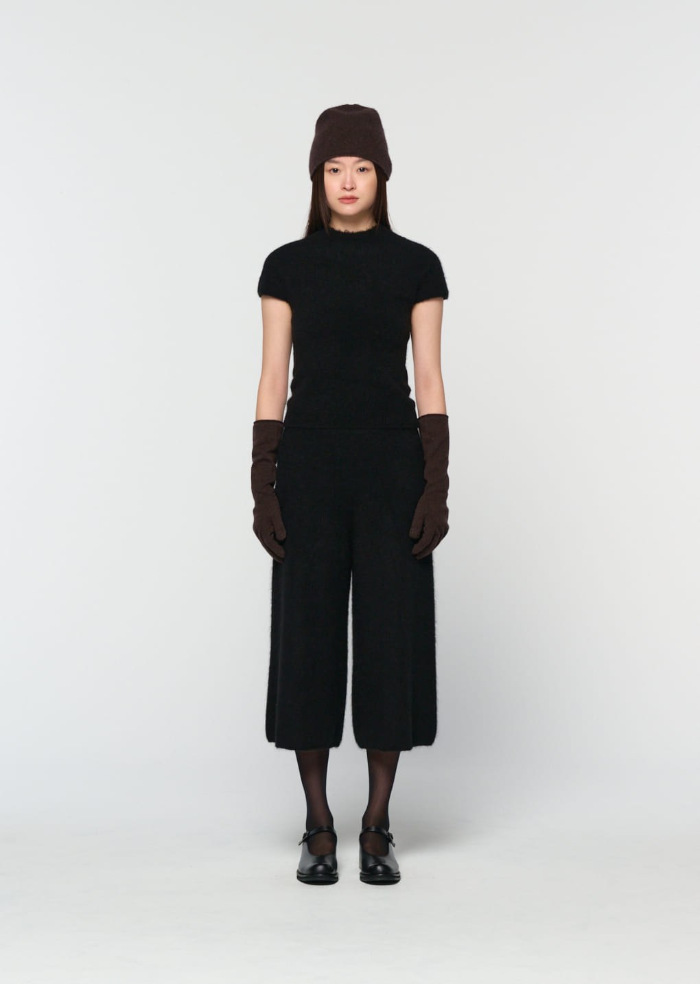 wholegarment hairy knit top, black