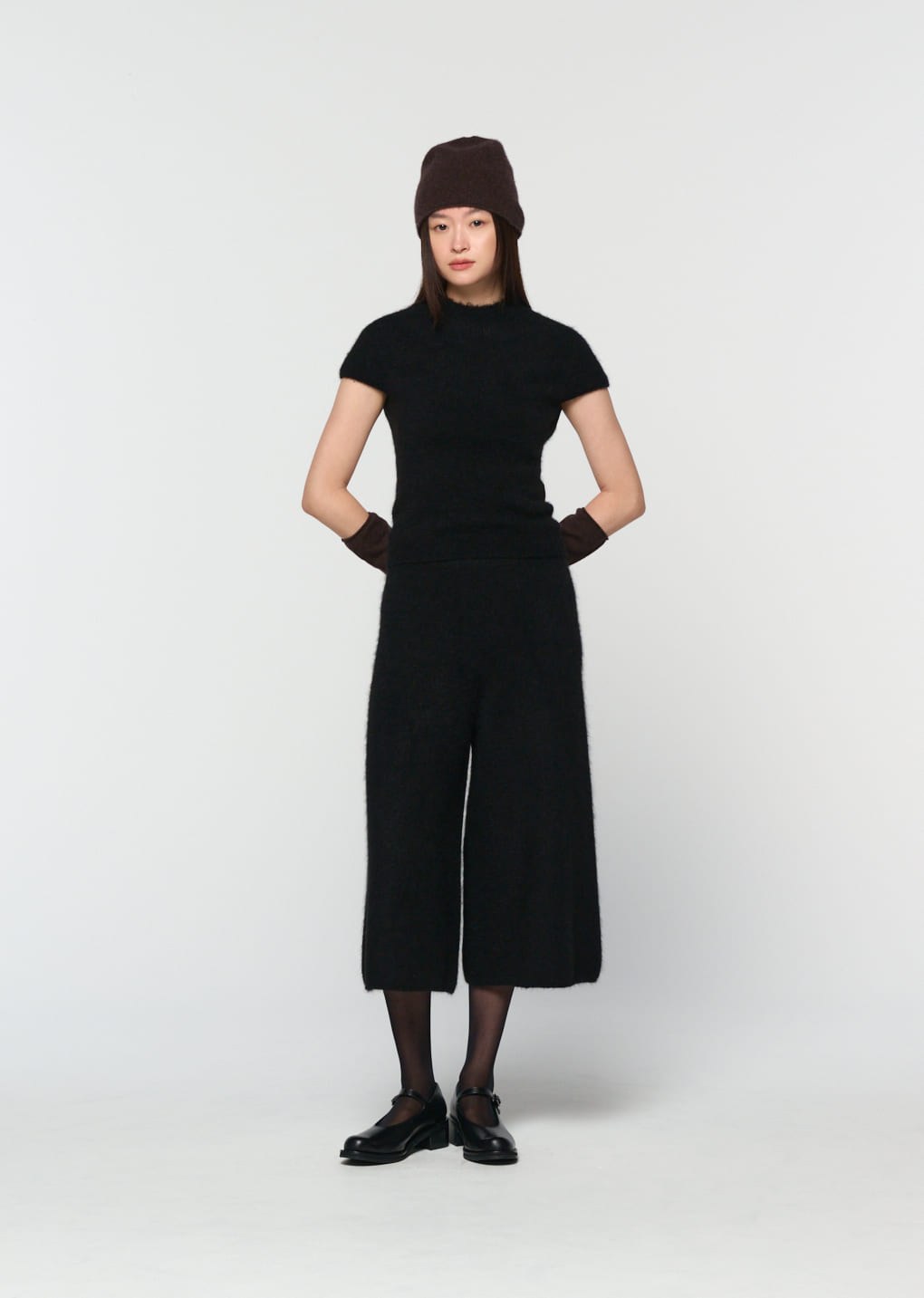 wholegarment hairy knit top, black