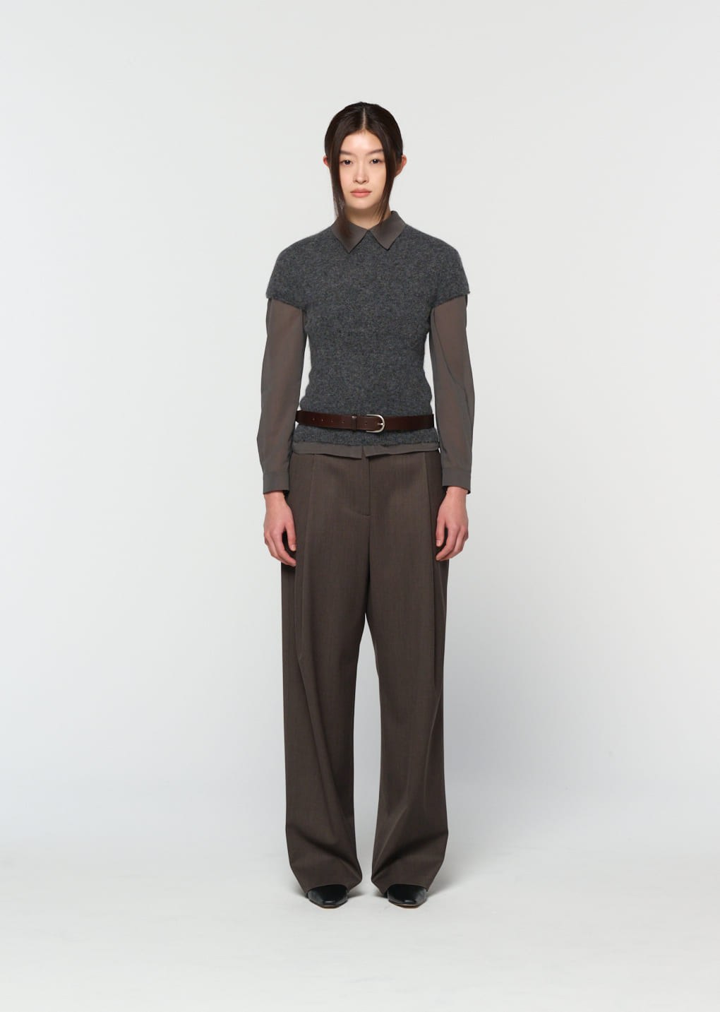 wholegarment hairy knit top, charcoal
