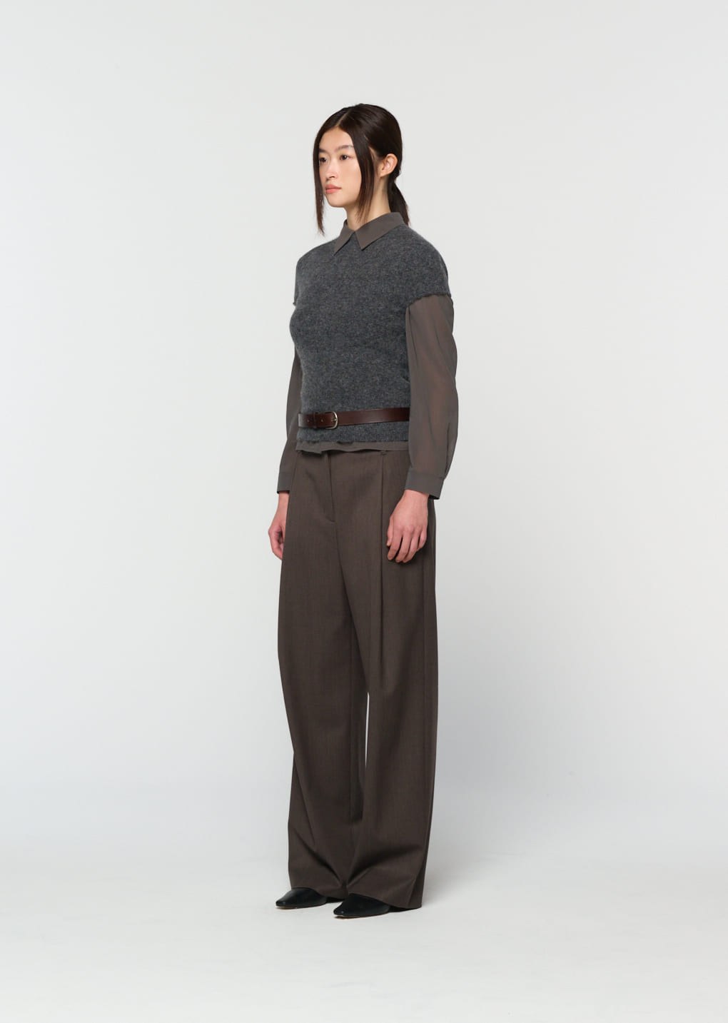 wholegarment hairy knit top, charcoal