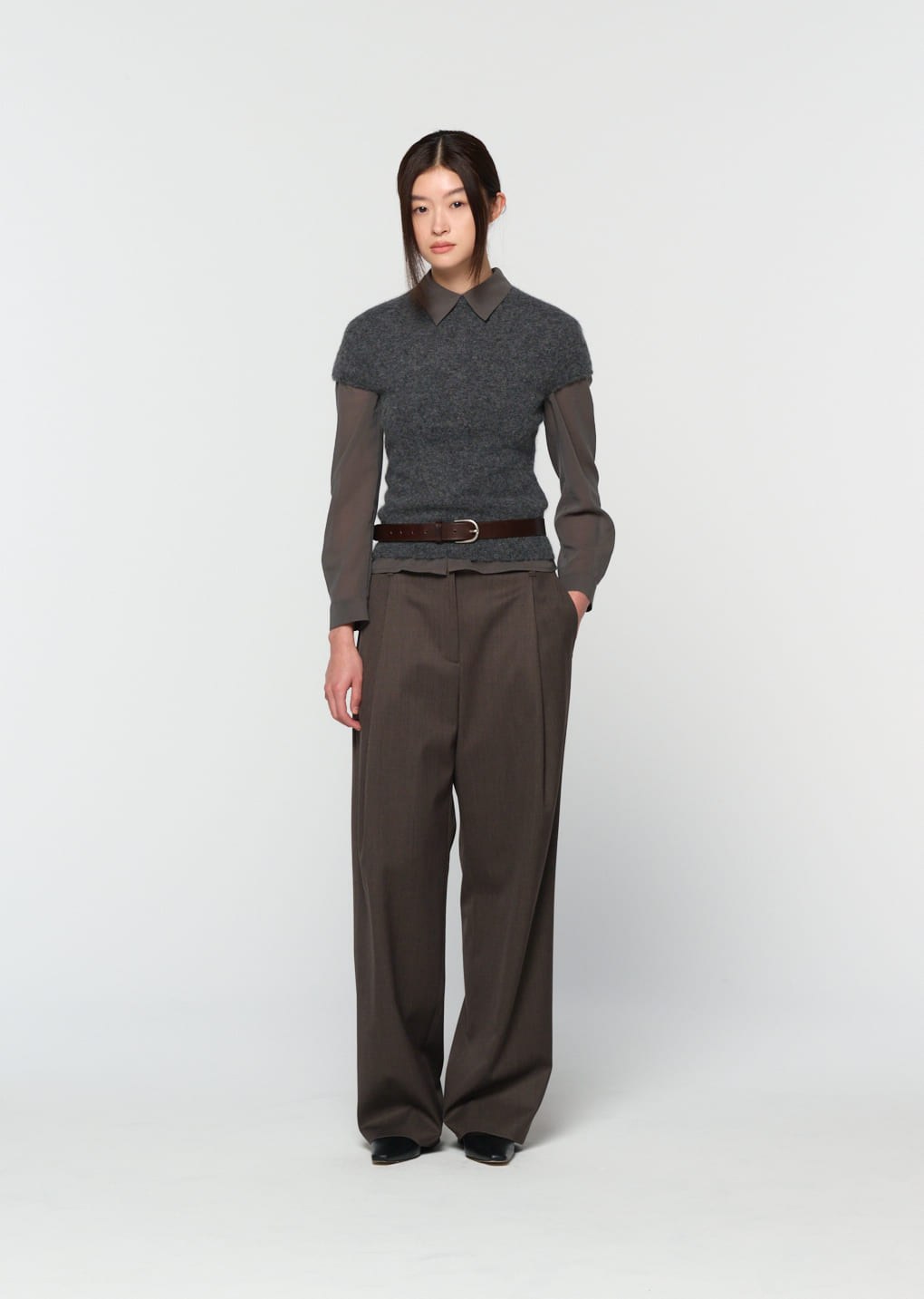 wholegarment hairy knit top, charcoal