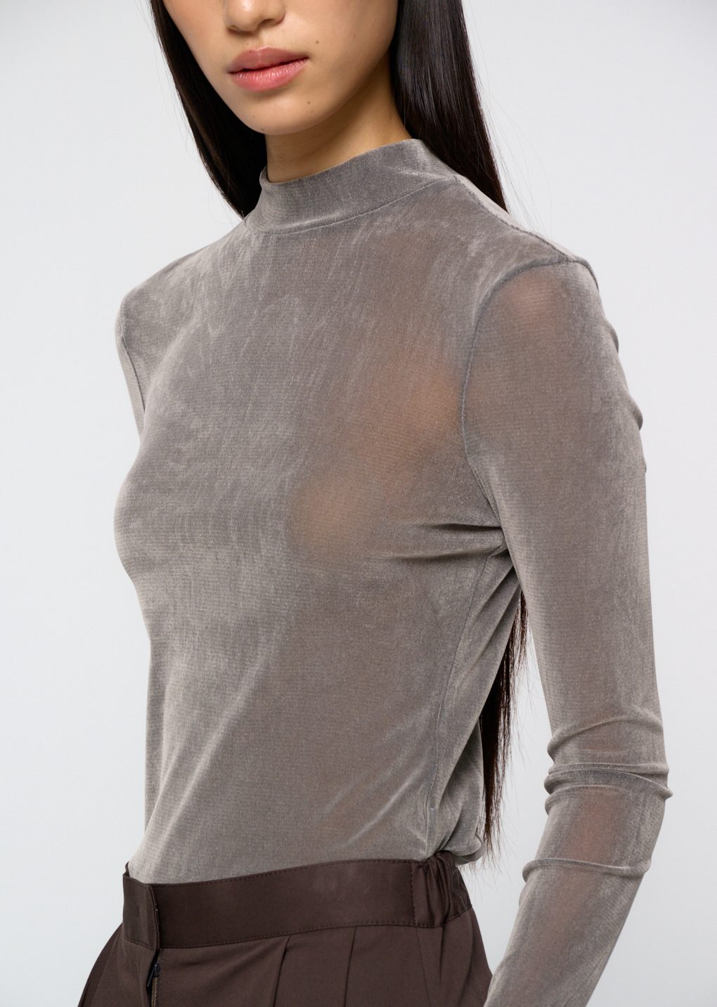 mock neck top, grey