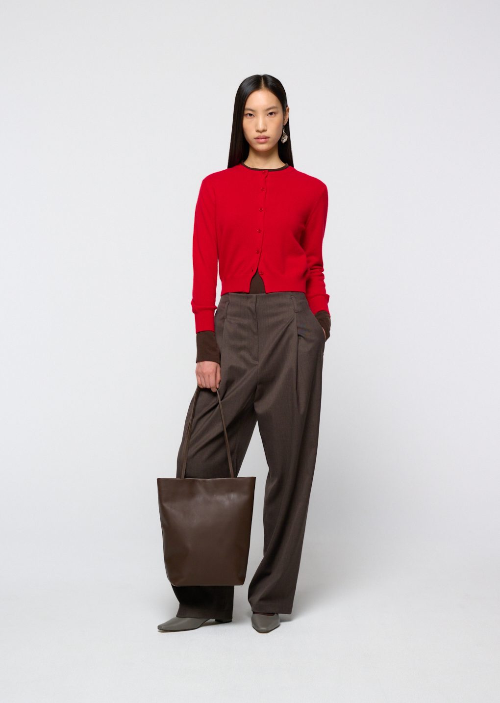 leather tote bag, dark brown