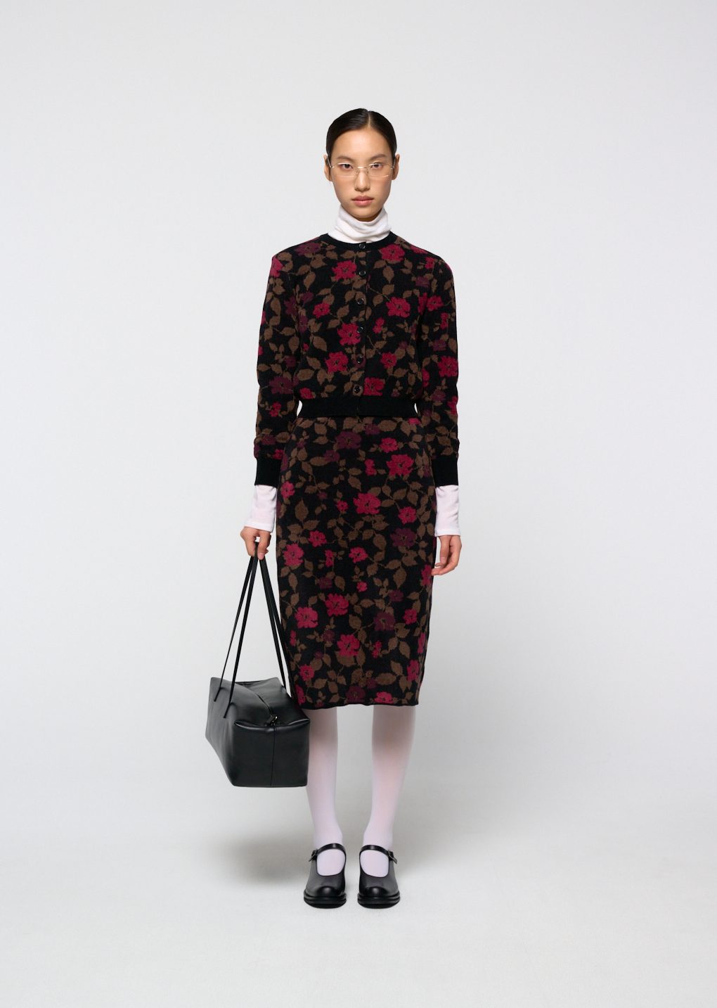 floral jacquard cardigan, black