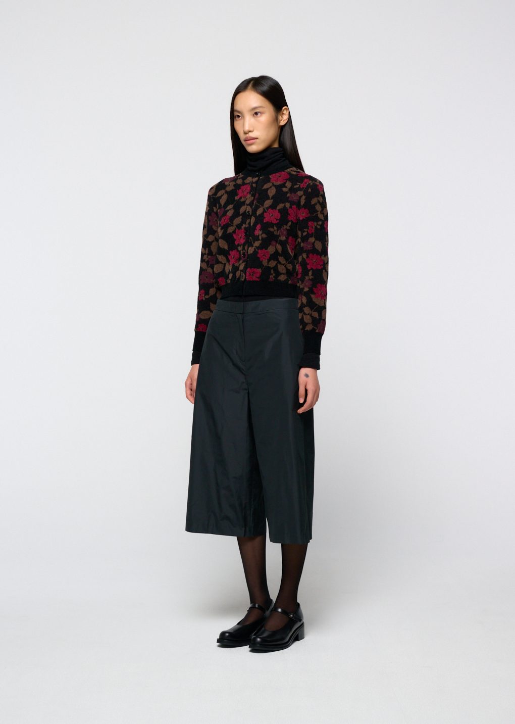 floral jacquard cardigan, black