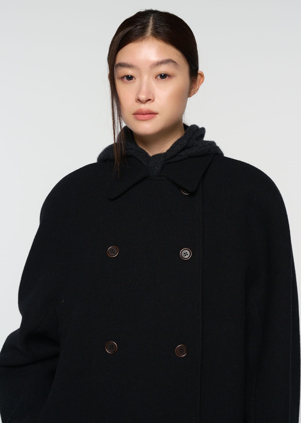rounded half coat, black