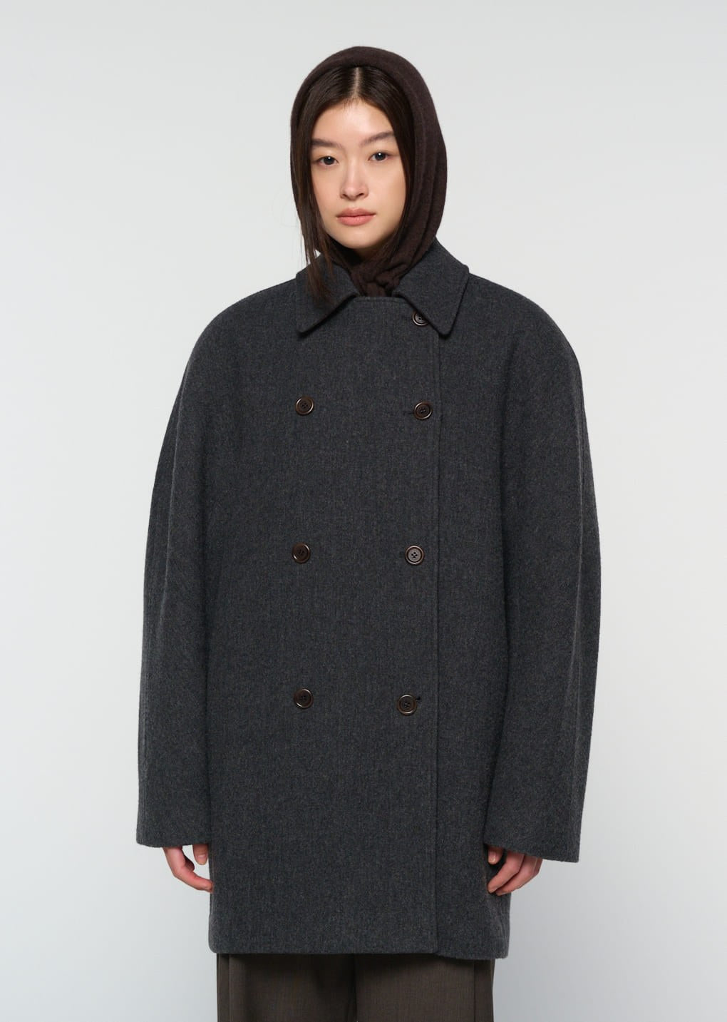 rounded half coat, charcoal