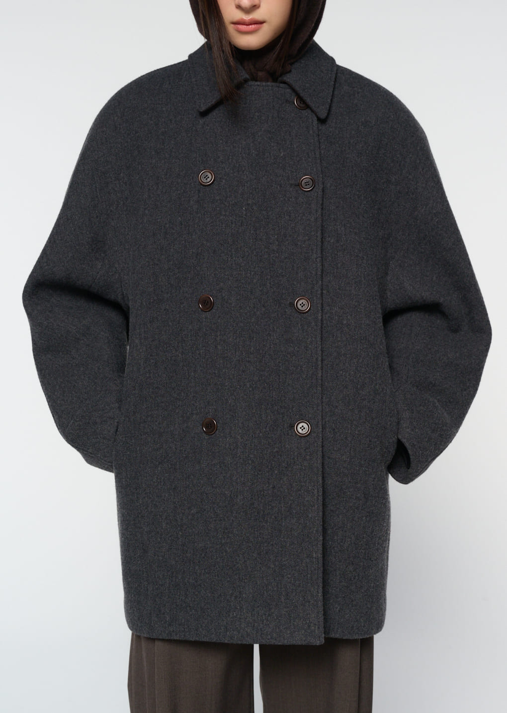 rounded half coat, charcoal