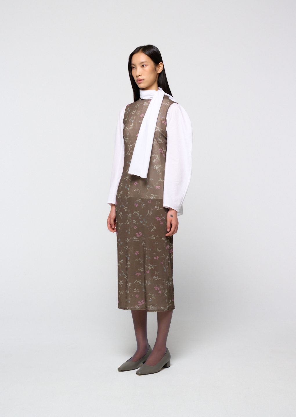 floral sleeveless dress, brown