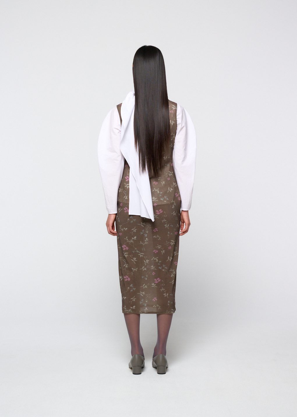 floral sleeveless dress, brown
