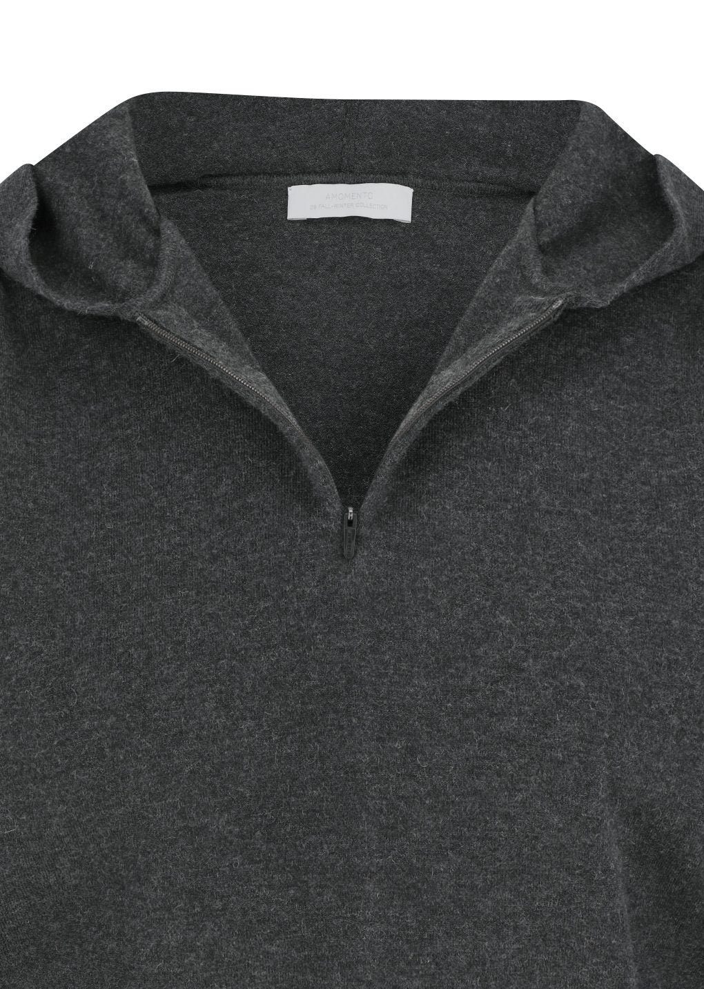 shirring half zip up knit hoodie, charcoal