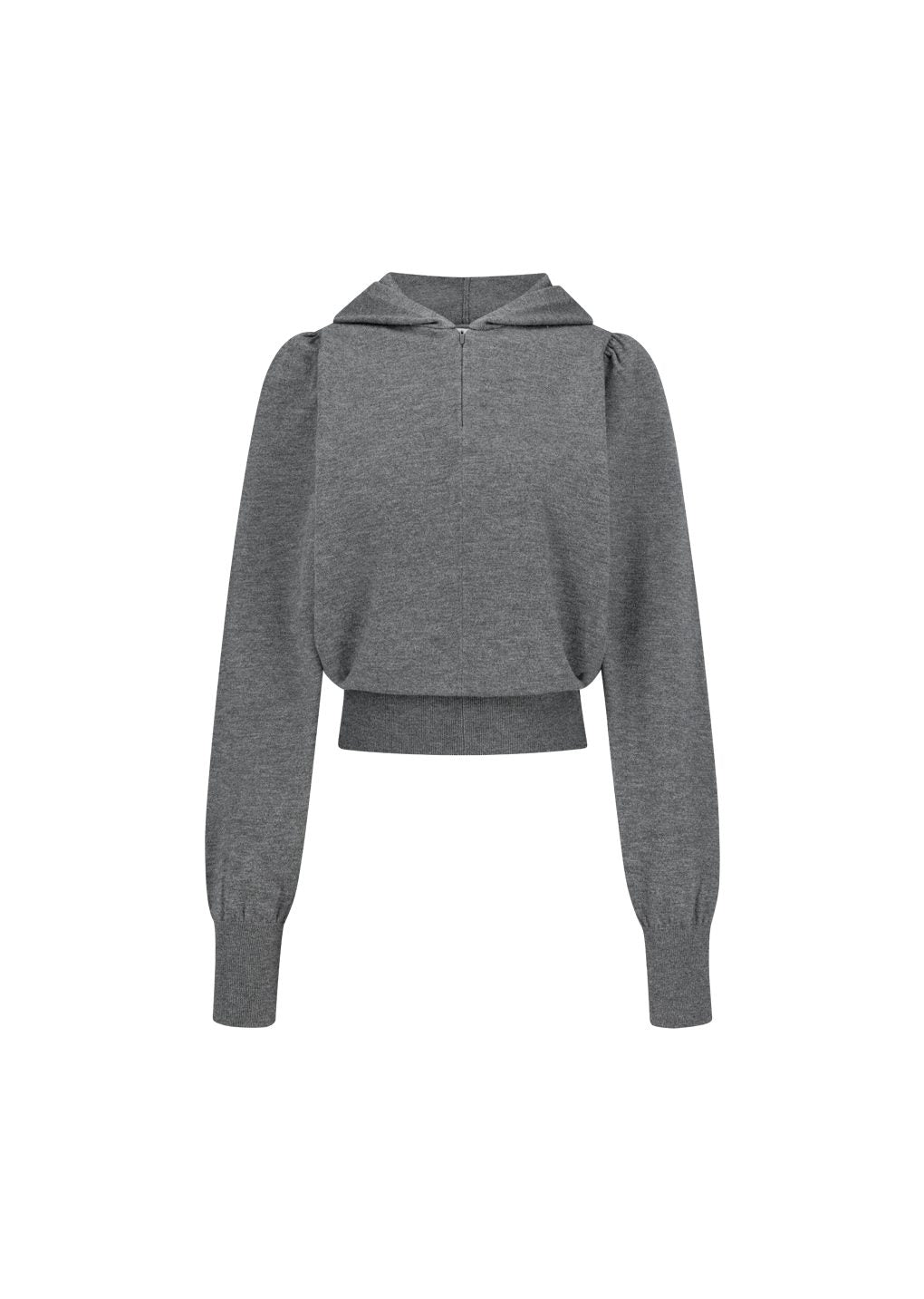 shirring half zip up knit hoodie, grey