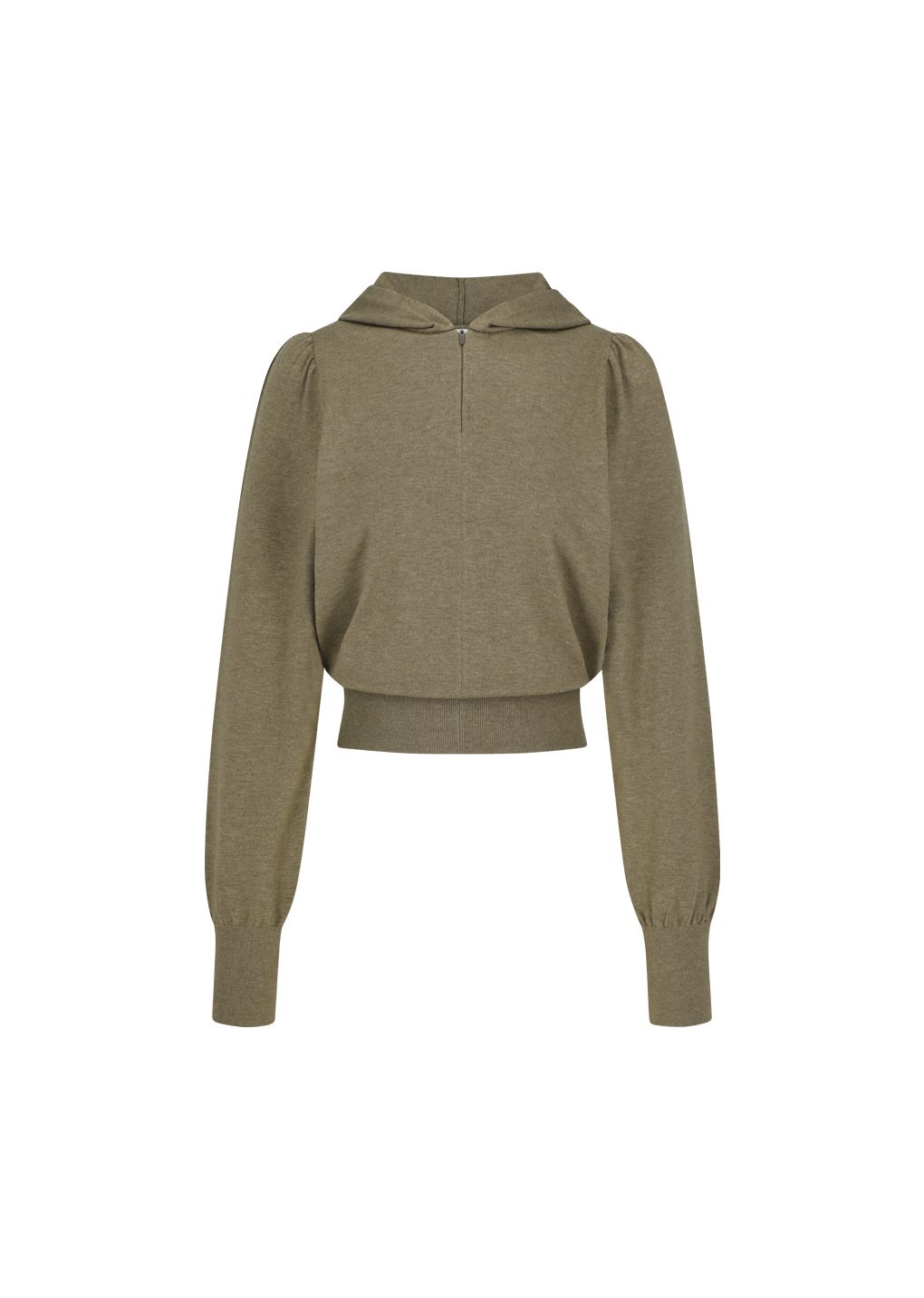 shirring half zip up knit hoodie, khaki