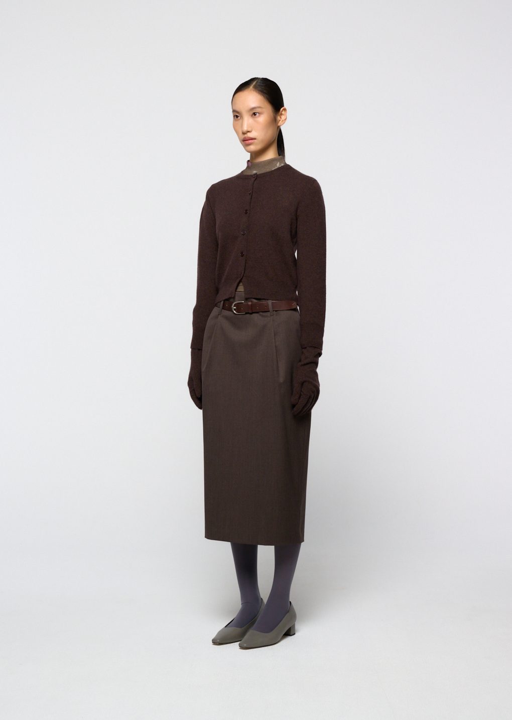 wool pencil skirt, brown