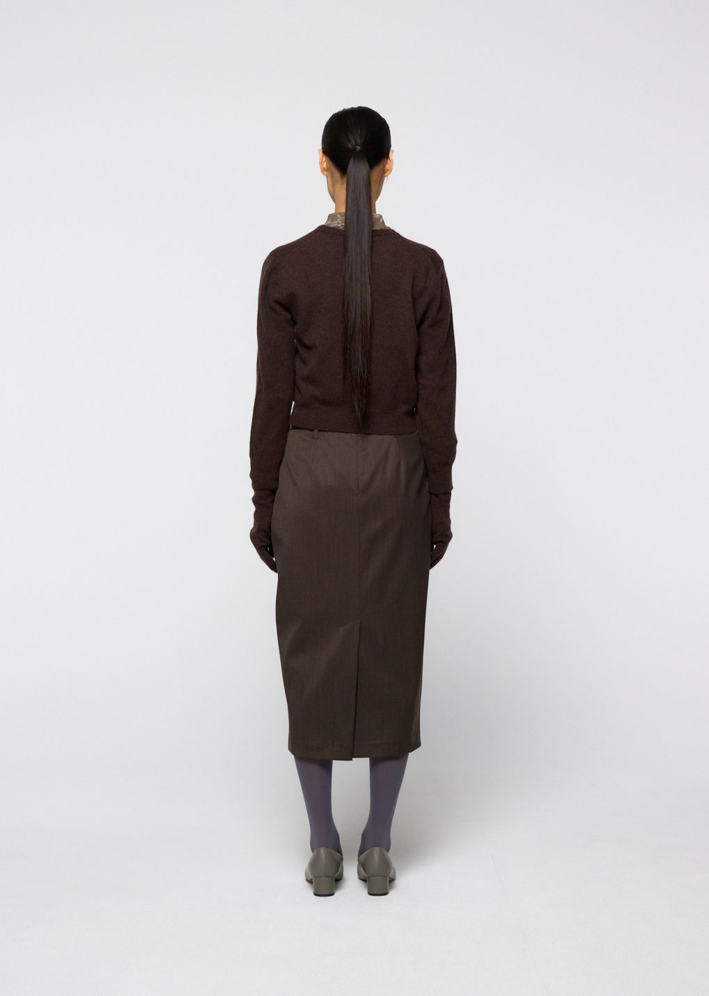 wool pencil skirt, brown
