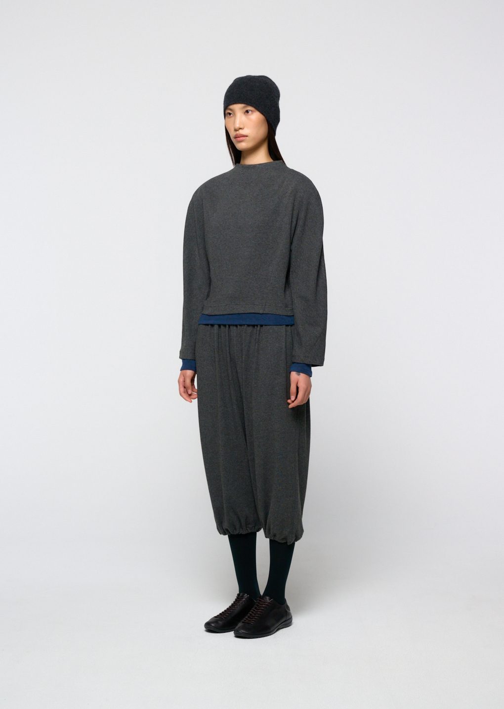 jersey padded mock neck top, charcoal