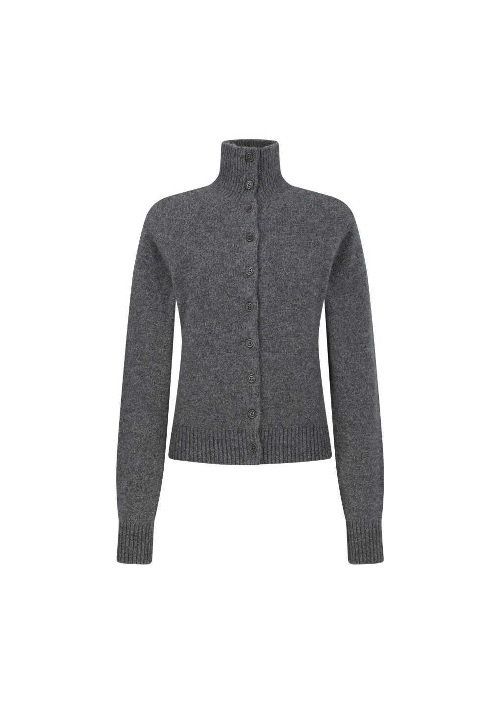 wool button up collar cardigan, charcoal