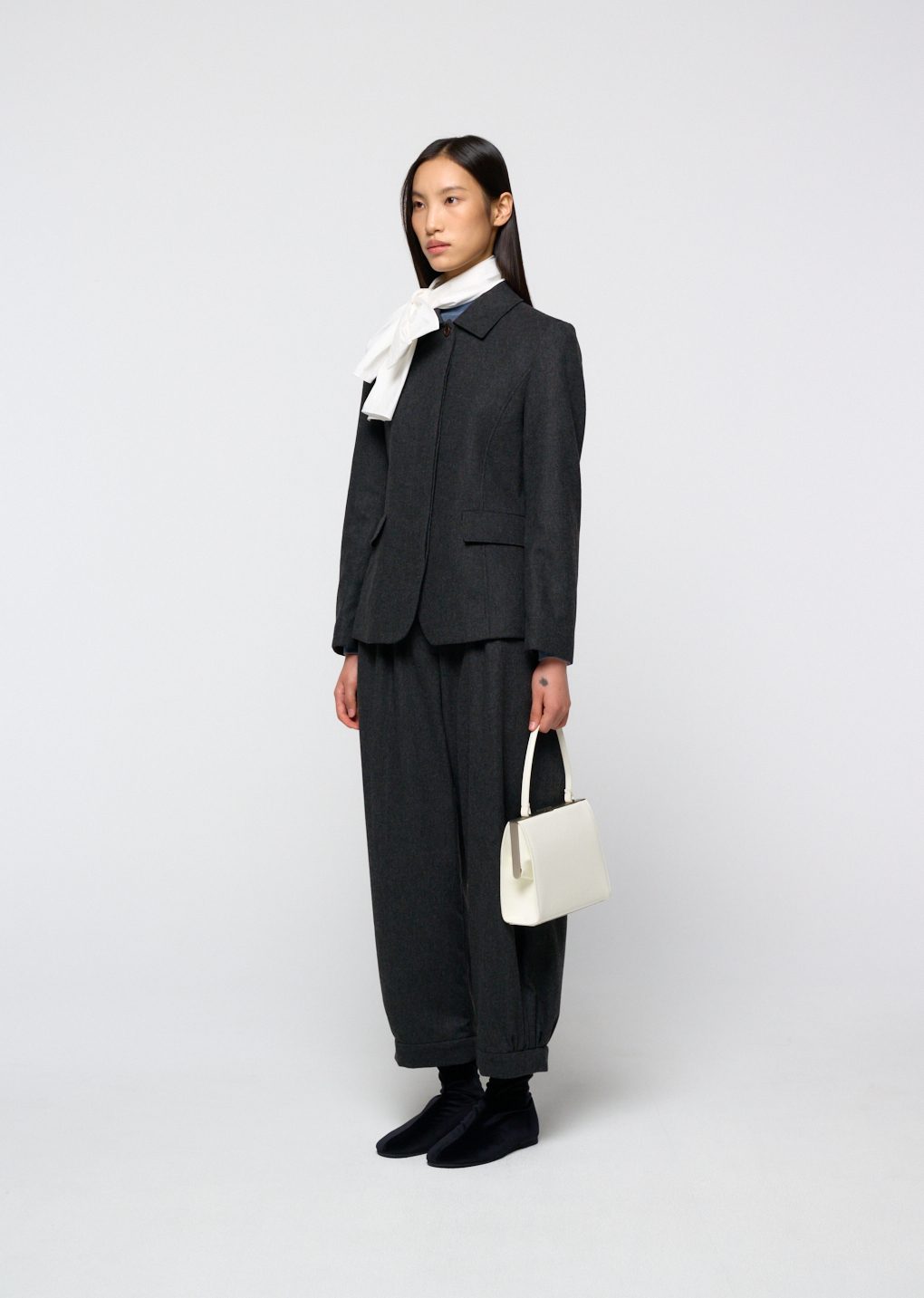 wool shirring pants, charcoal
