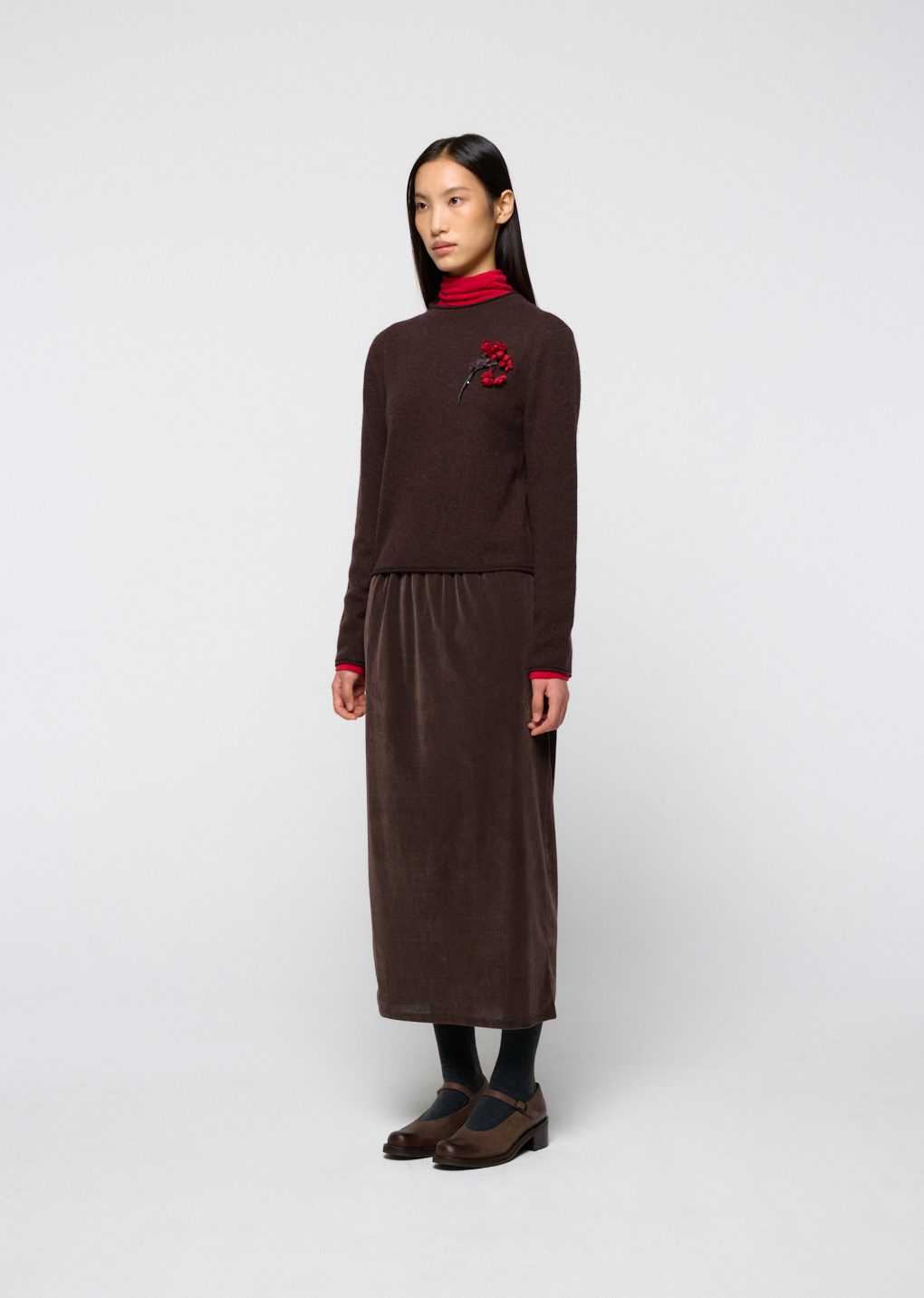 slim banding skirt, brown