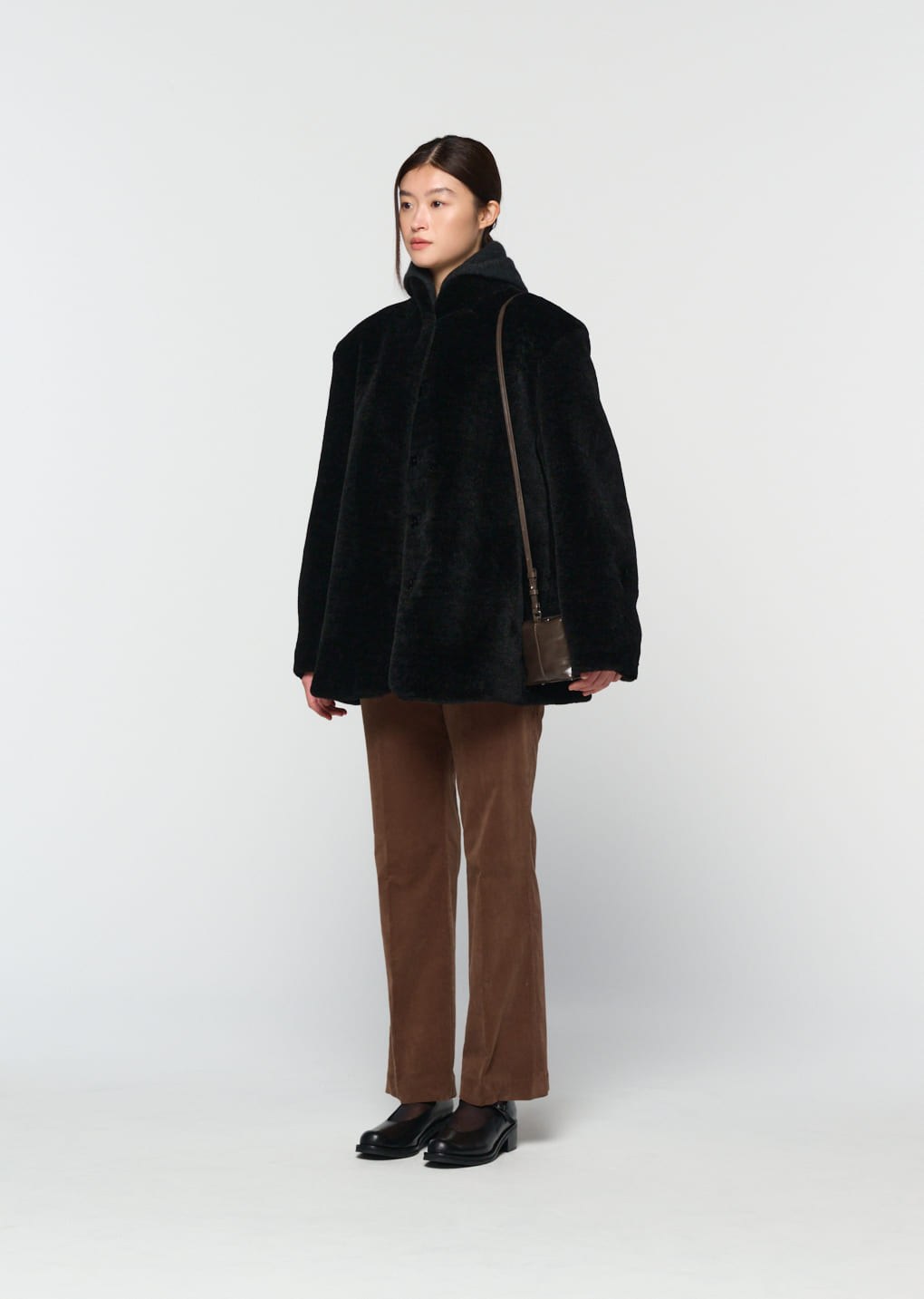 shearling mid jacket, black