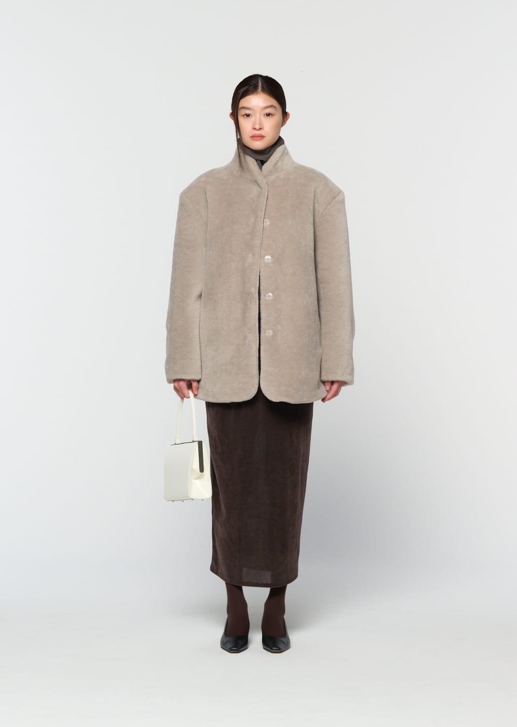 shearling mid jacket, grey hover