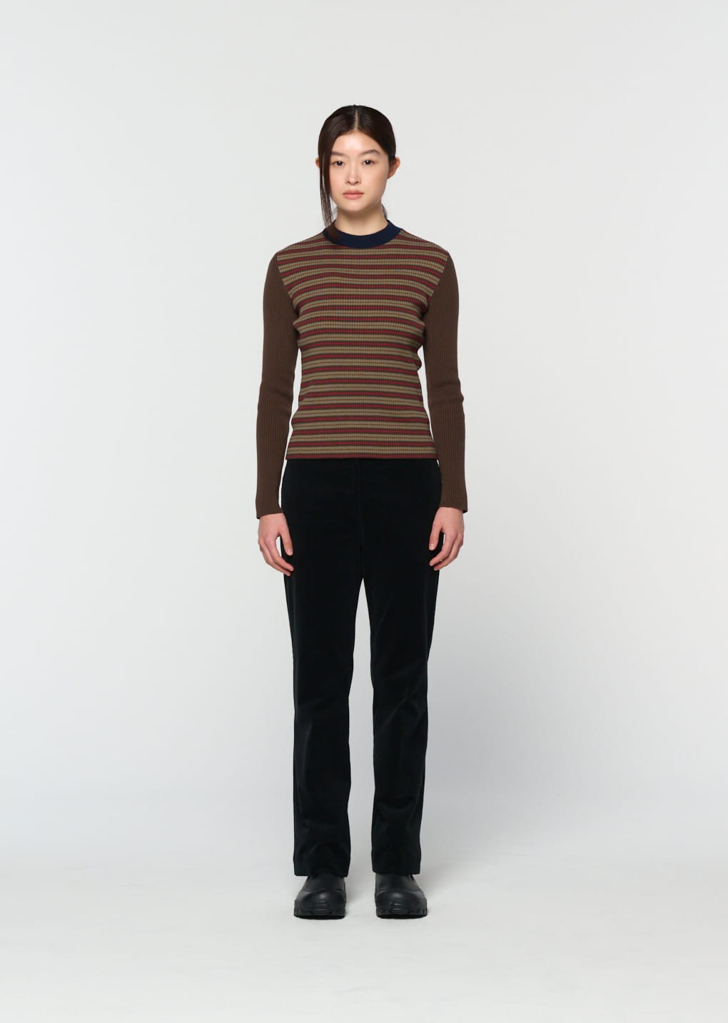 corduroy flared pants, black hover