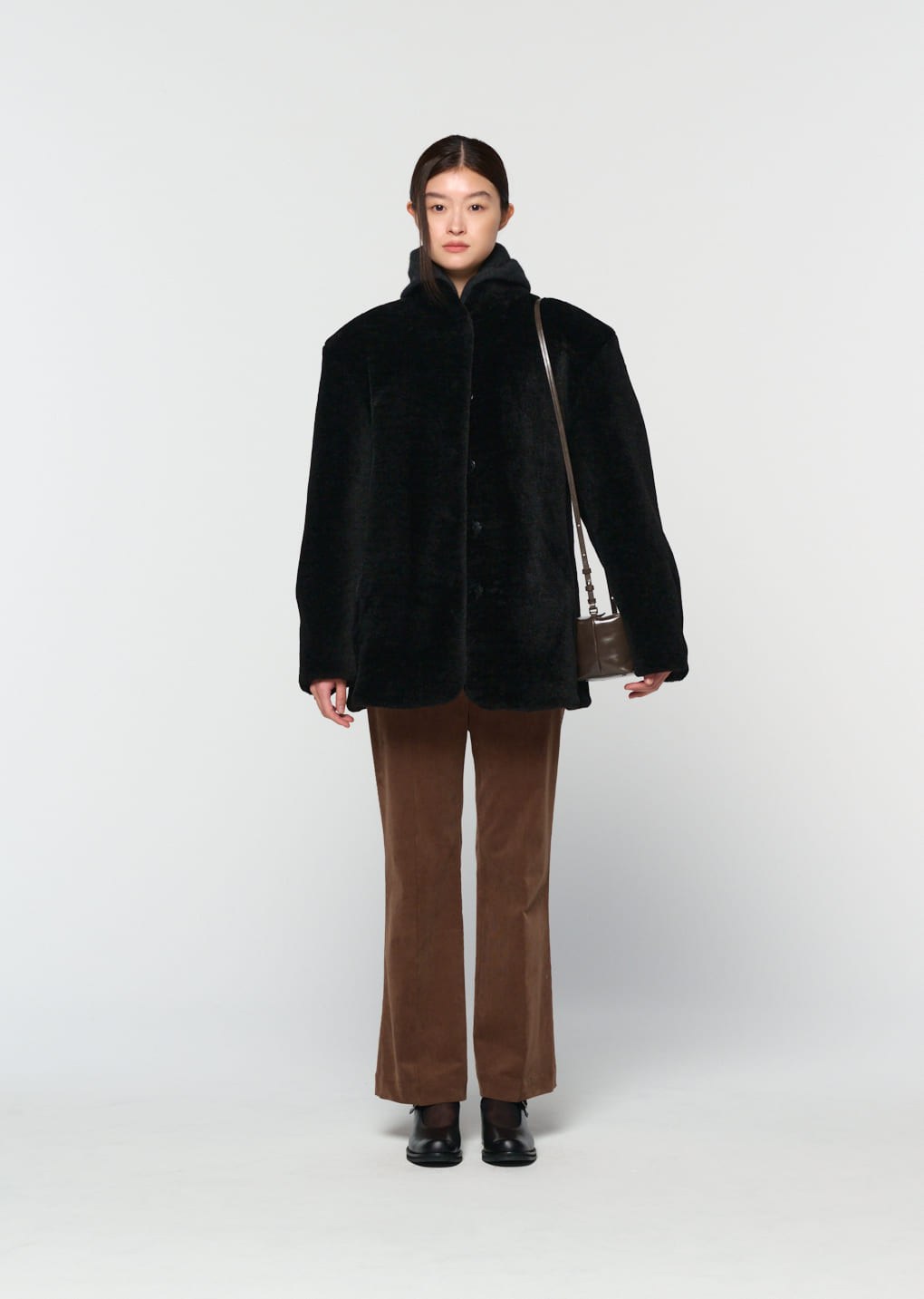 corduroy flared pants, brown hover