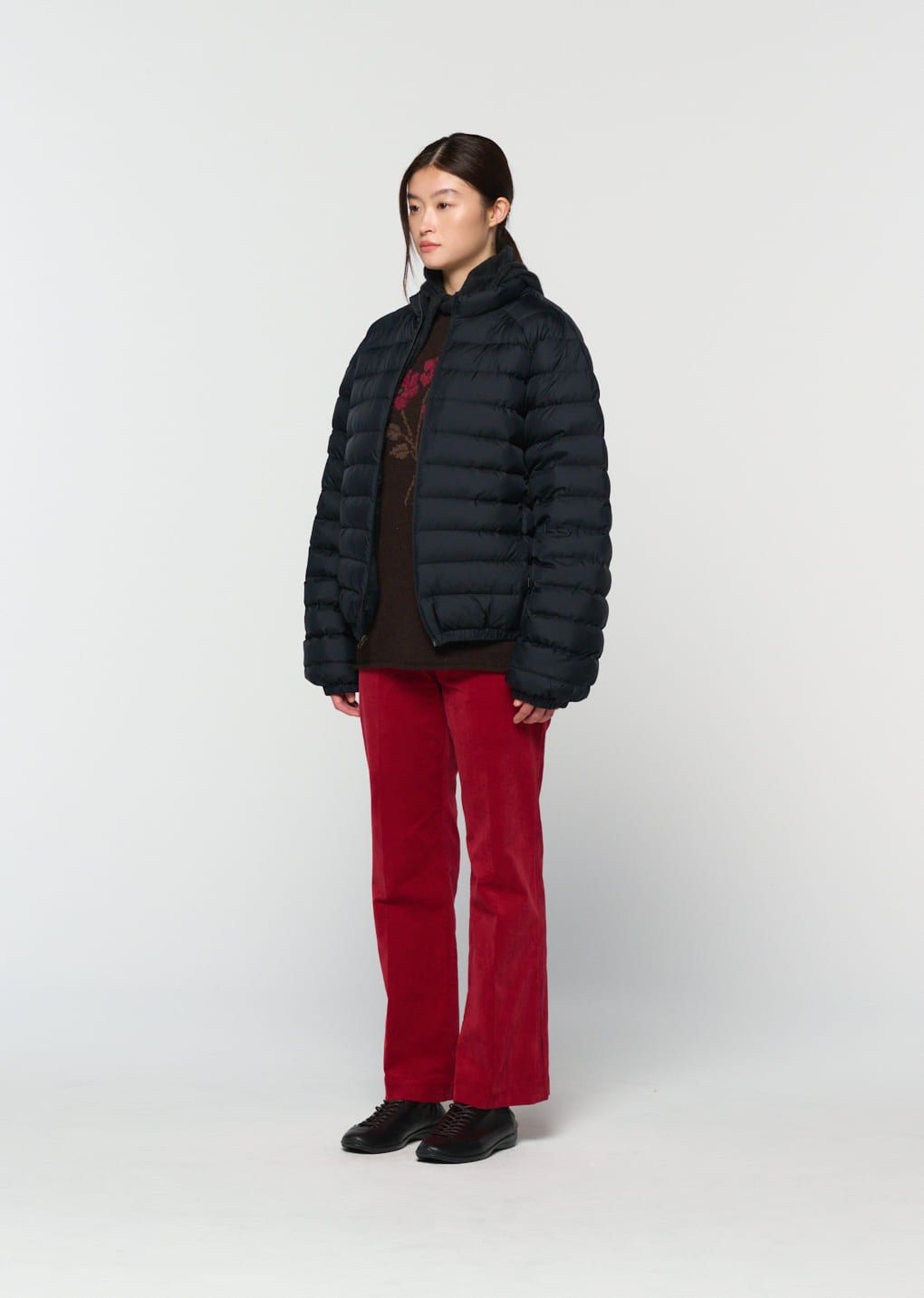 corduroy flared pants, red