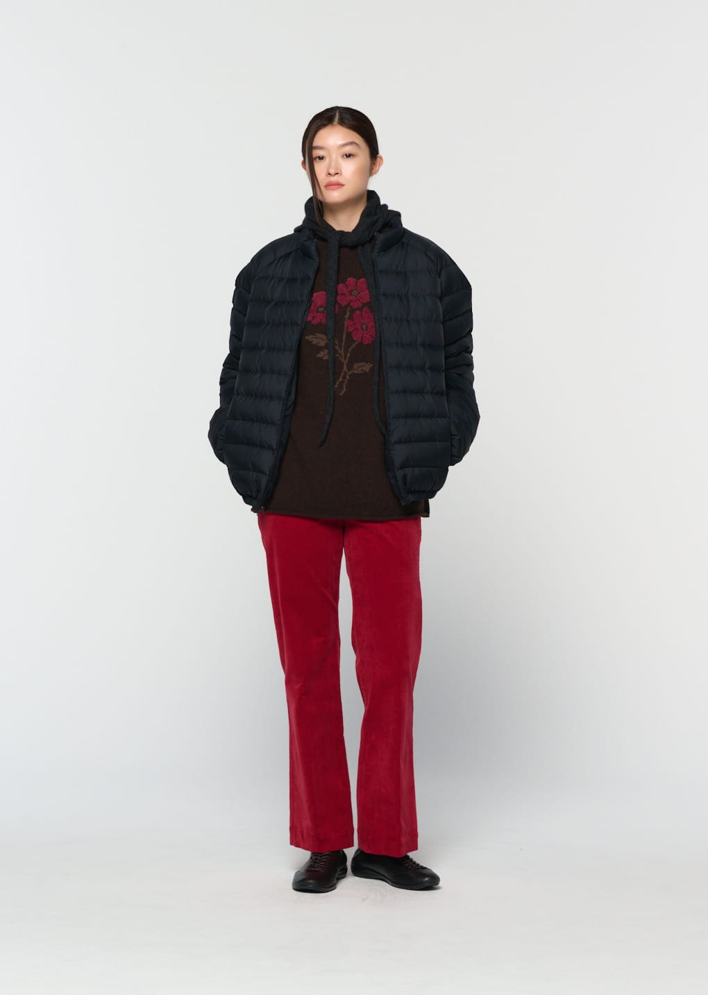 corduroy flared pants, red