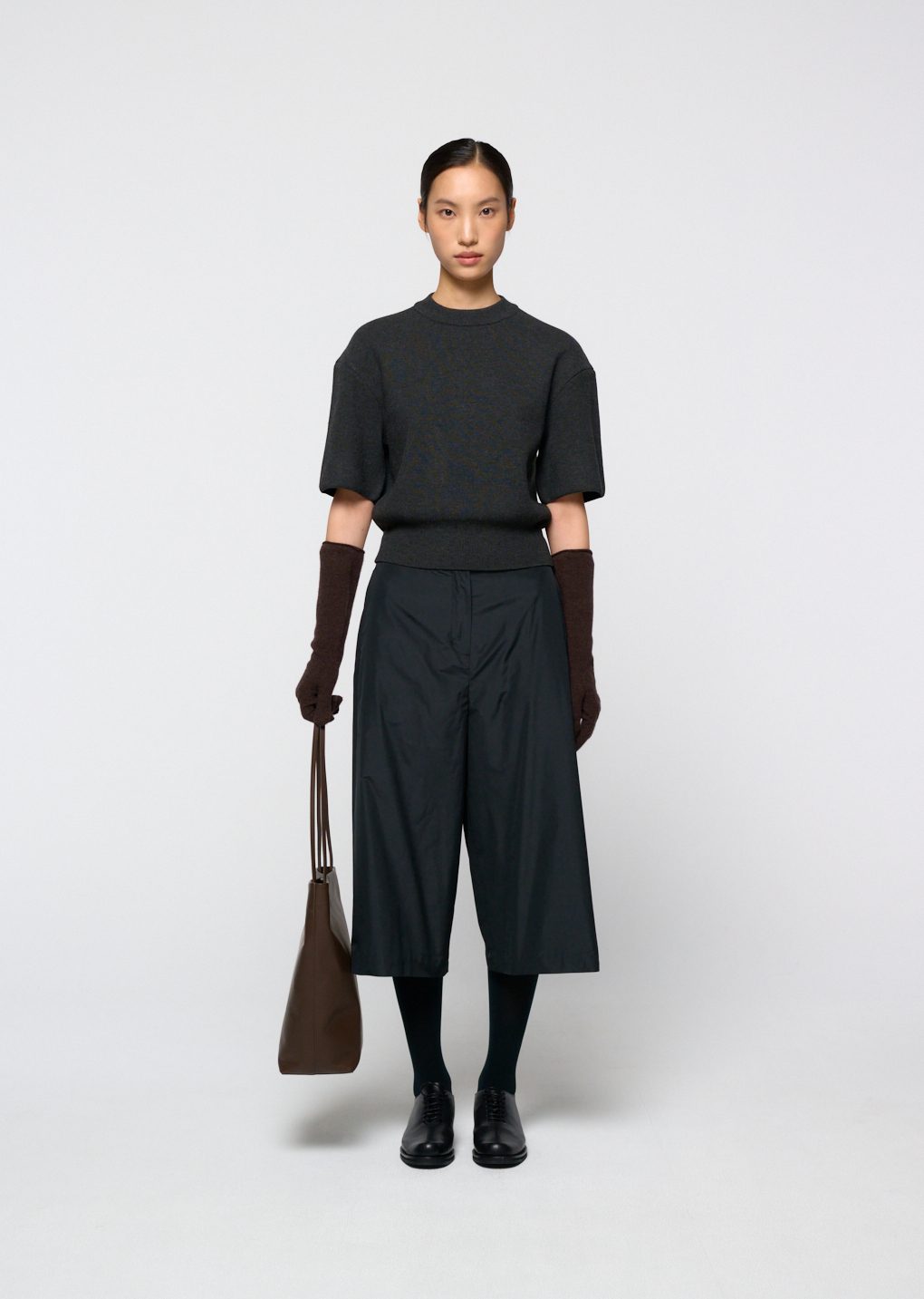 silk taffeta bermuda pants, black