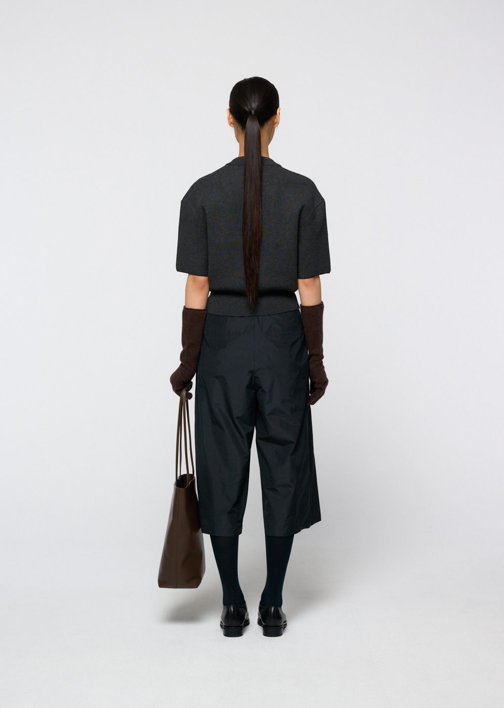 silk taffeta bermuda pants, black