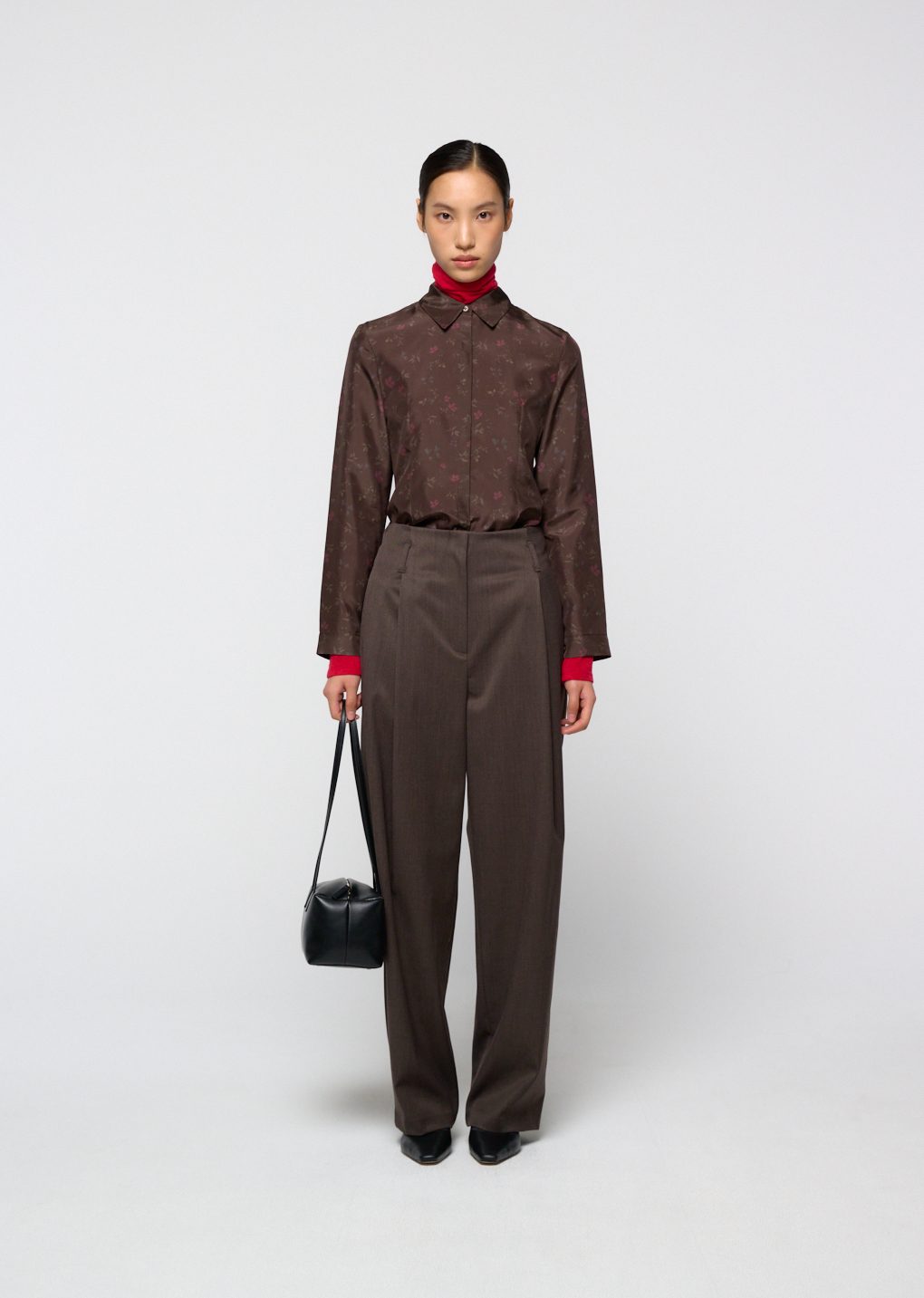 silk floral shirt, brown