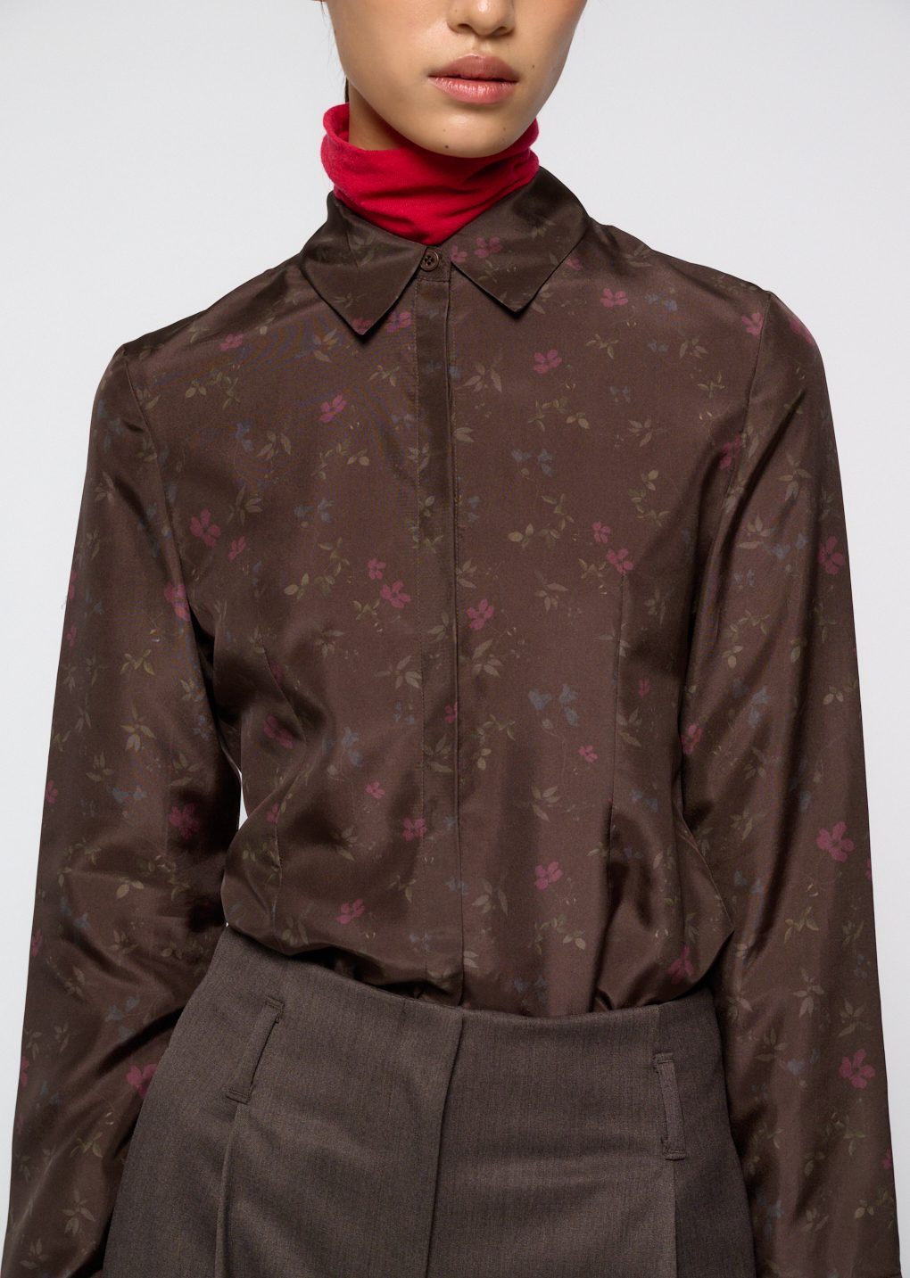 silk floral shirt, brown