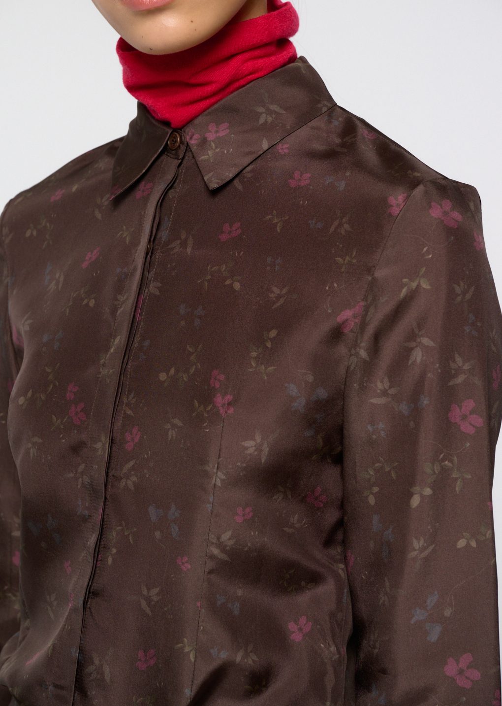 silk floral shirt, brown