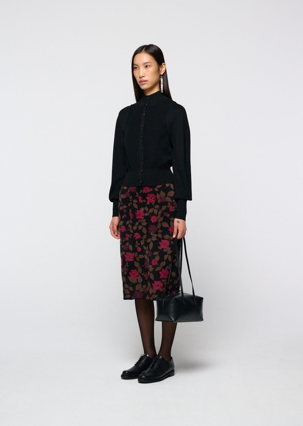 floral jacquard skirt, black