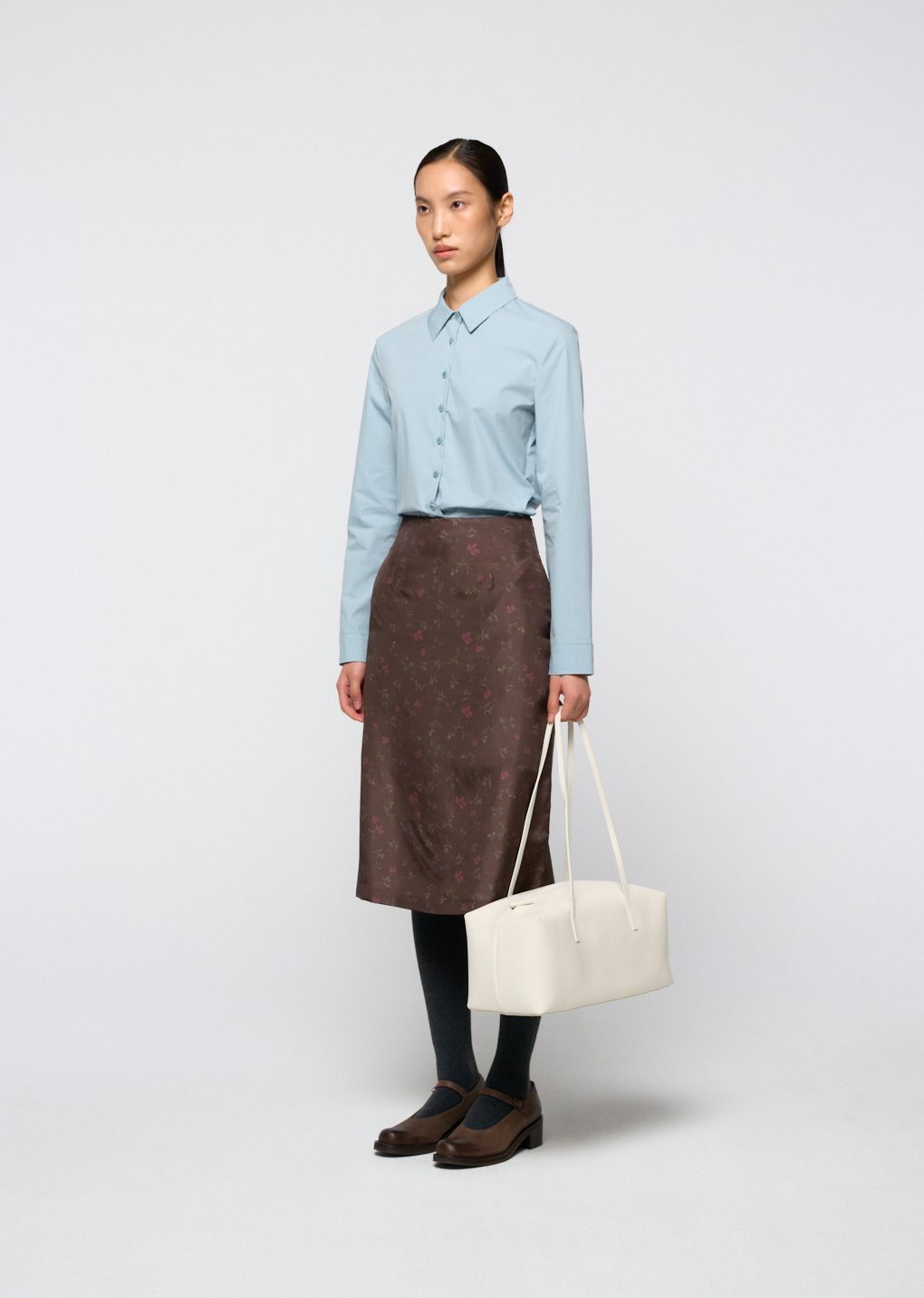 silk floral skirt, brown