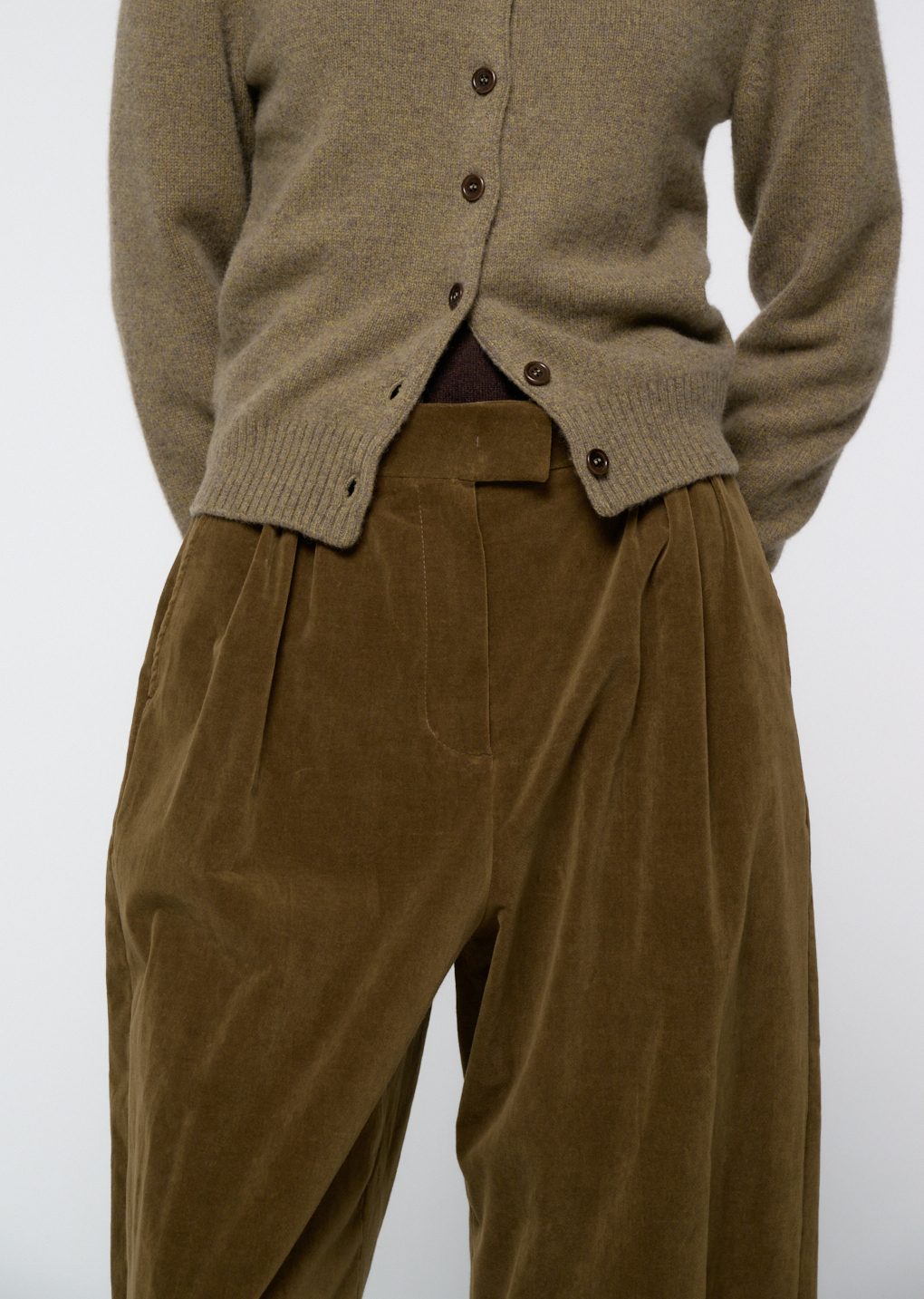 velvet shirring pants, khaki