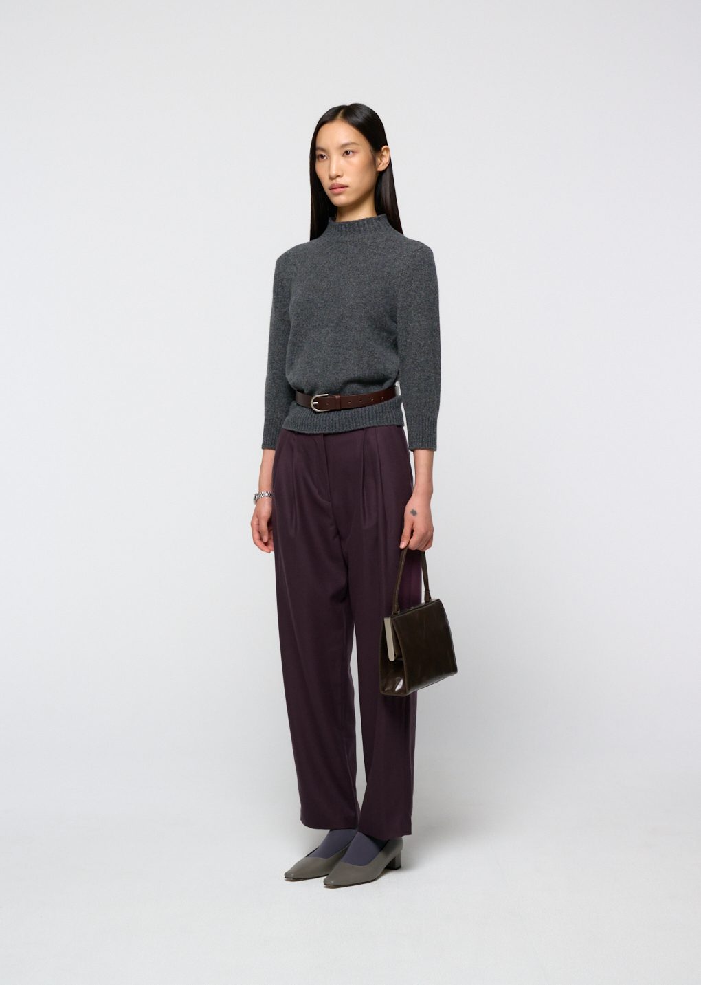 wool tapered pants, burgundy