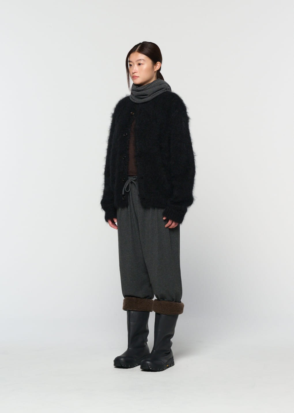 vibram shearling long boots, black